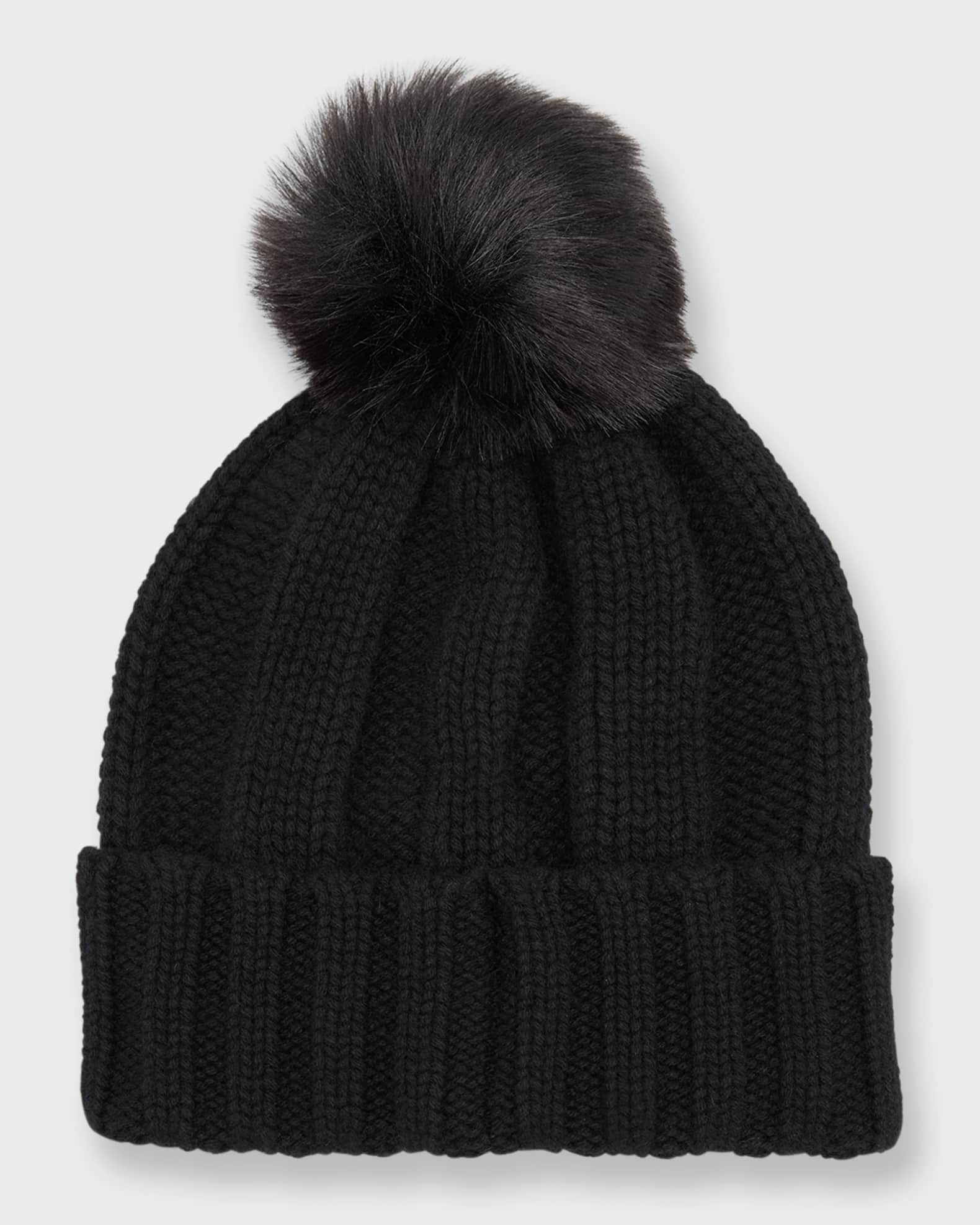 Raffaello Bettini Dixie Cashmere Beanie With Faux Fur Pom