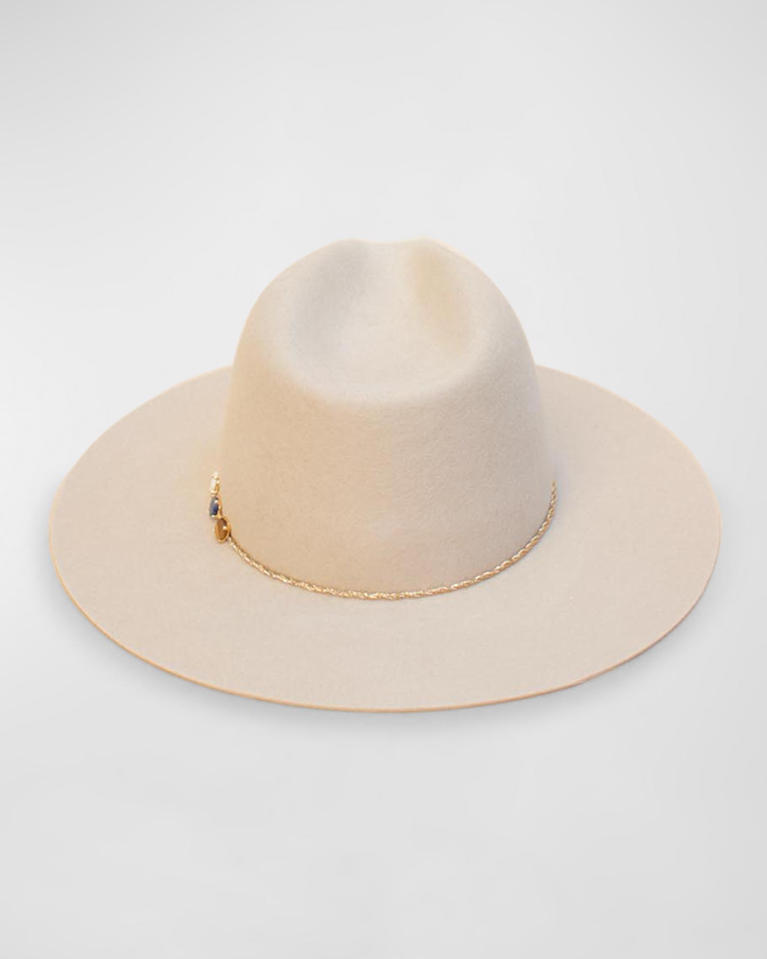 Van Palma Angele Merino Wool Fedora With Embellished Chain  display picture 2