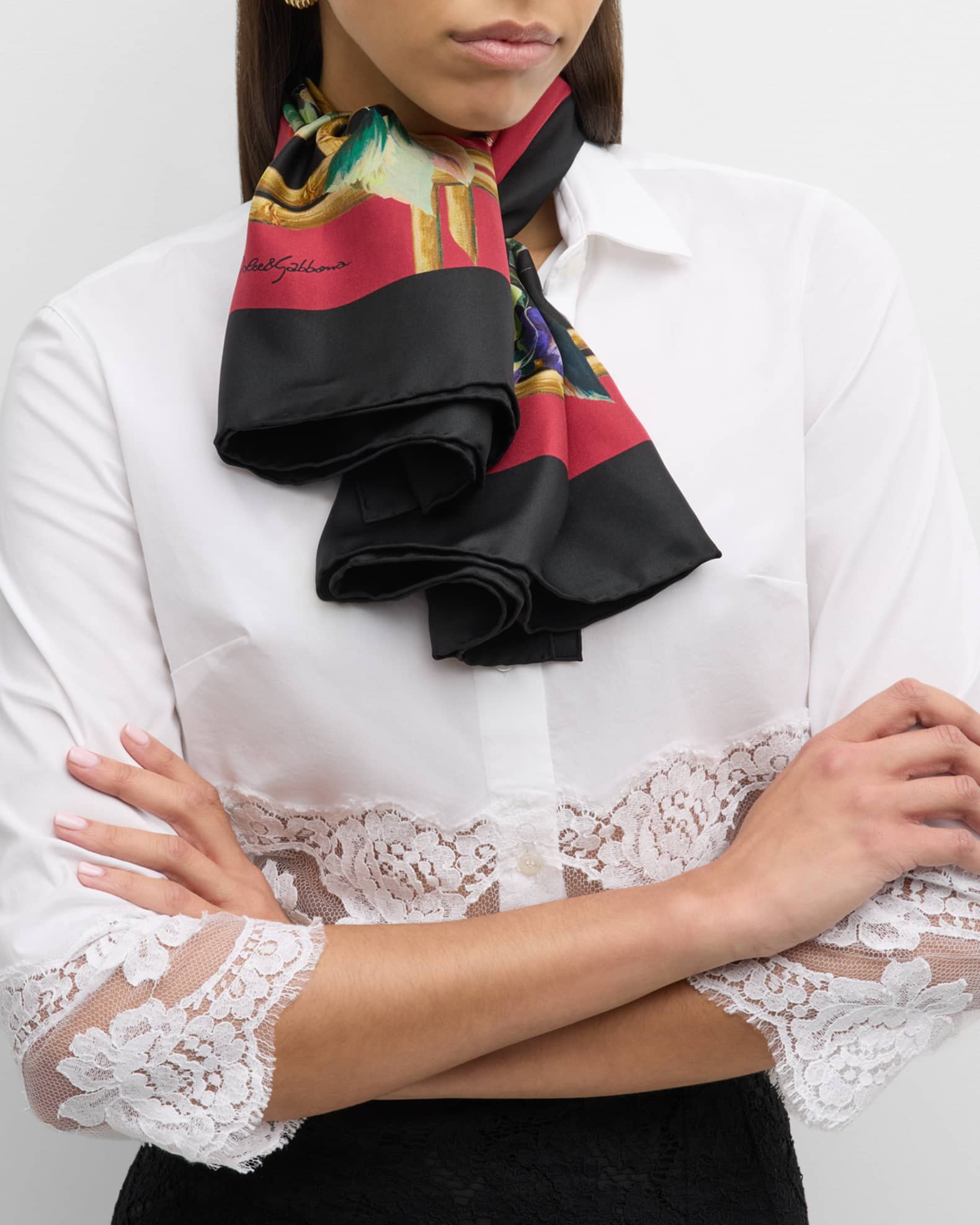 Floral Lattice Silk Twill Square Scarf  1
