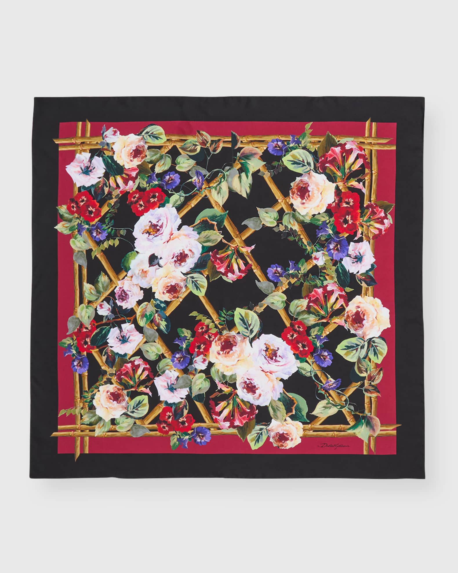 Floral Lattice Silk Twill Square Scarf  0