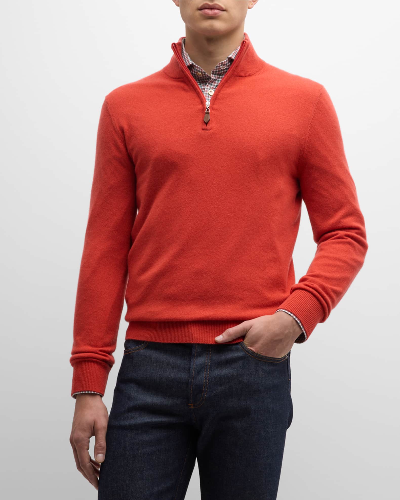 Neiman Marcus Cashmere Collection Men's Cashmere QuarterZip Sweater