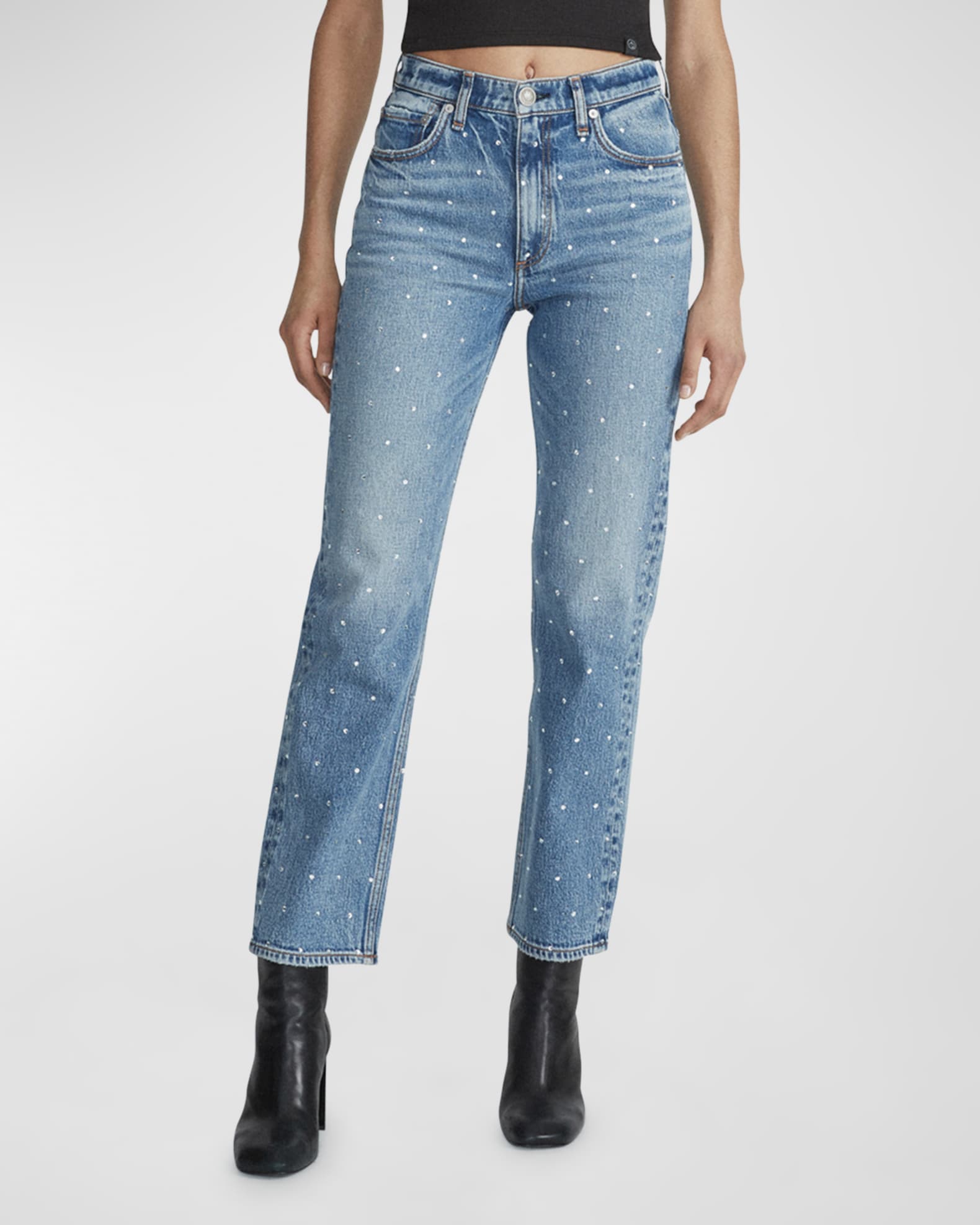 Rag Bone Harlow Jewel Embellished Straight Leg Jeans Neiman Marcus