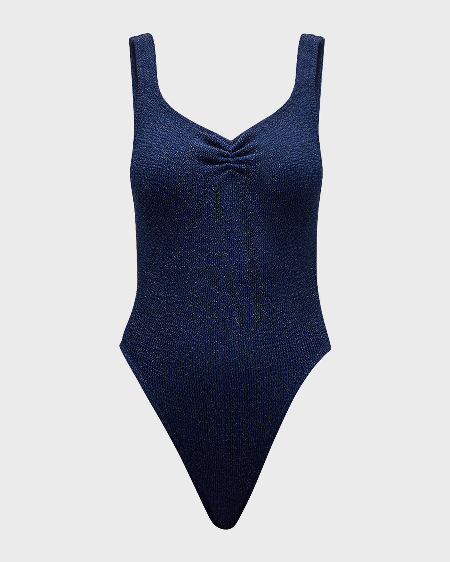 Hunza G Tonya Metallic Crinkled One-Piece Swimsuit | Neiman Marcus