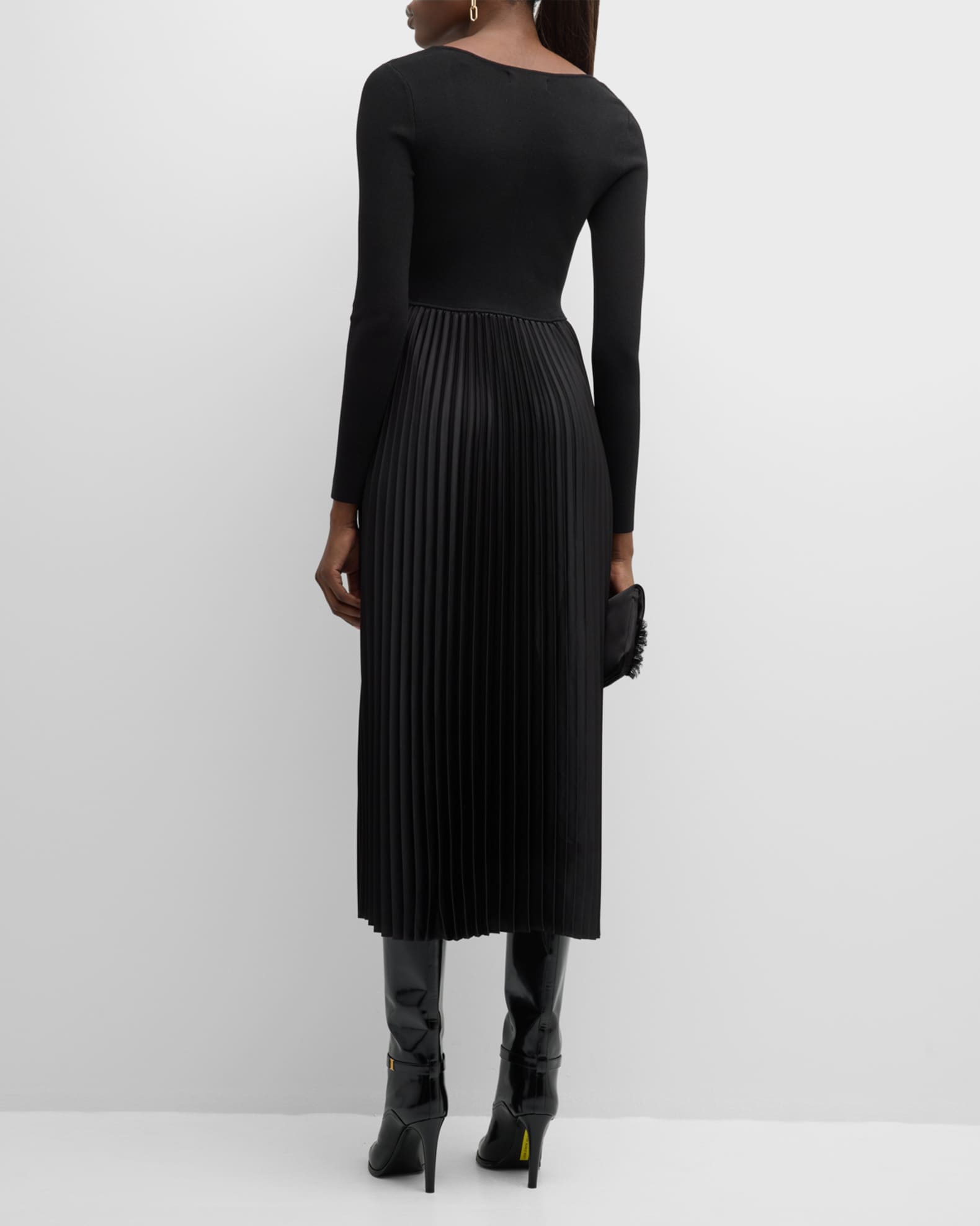 Elie Tahari The Fara Pleated Square-Neck Midi Dress | Neiman Marcus