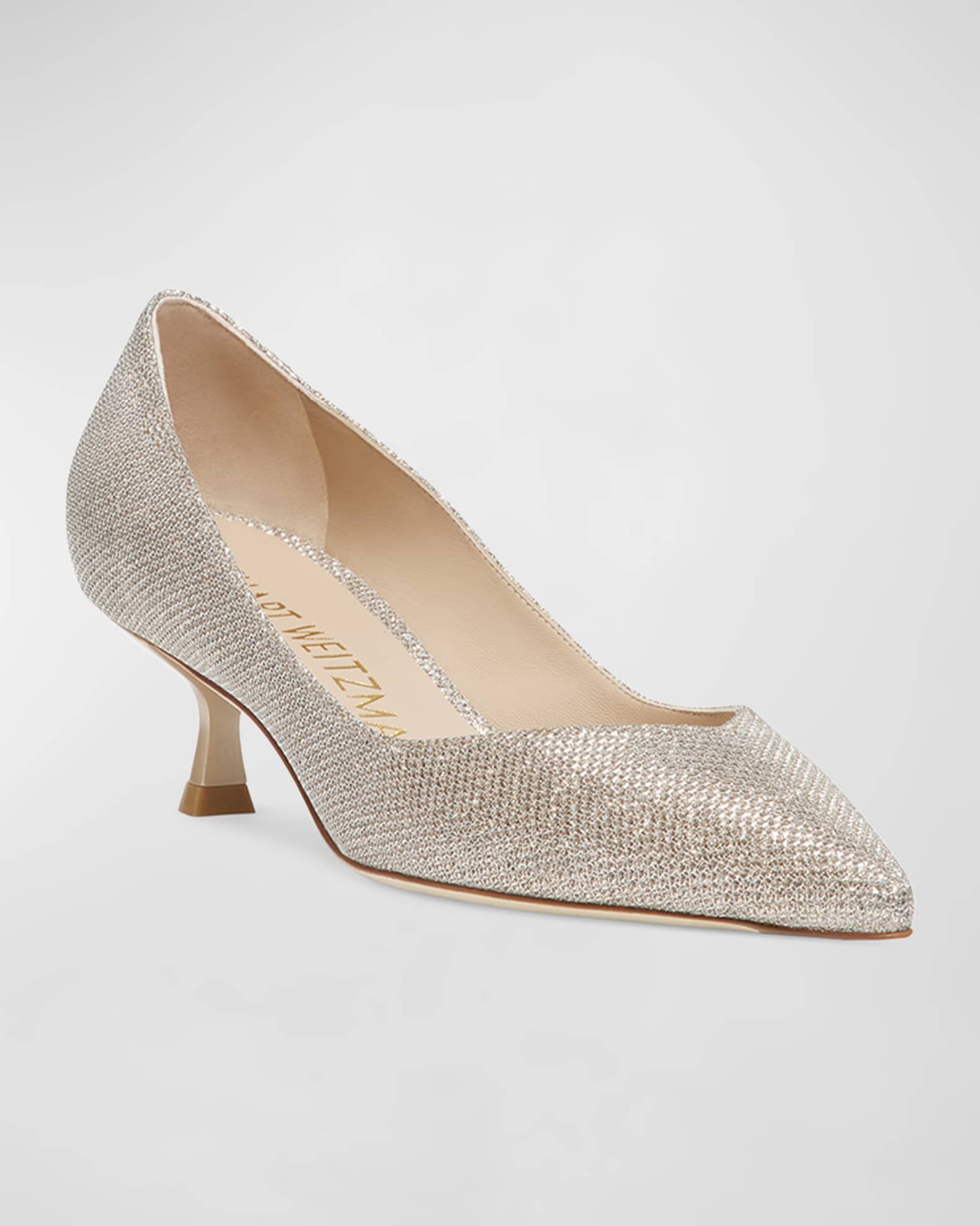 Stuart Weitzman Eva Metallic Kitten Heel Pumps Neiman Marcus