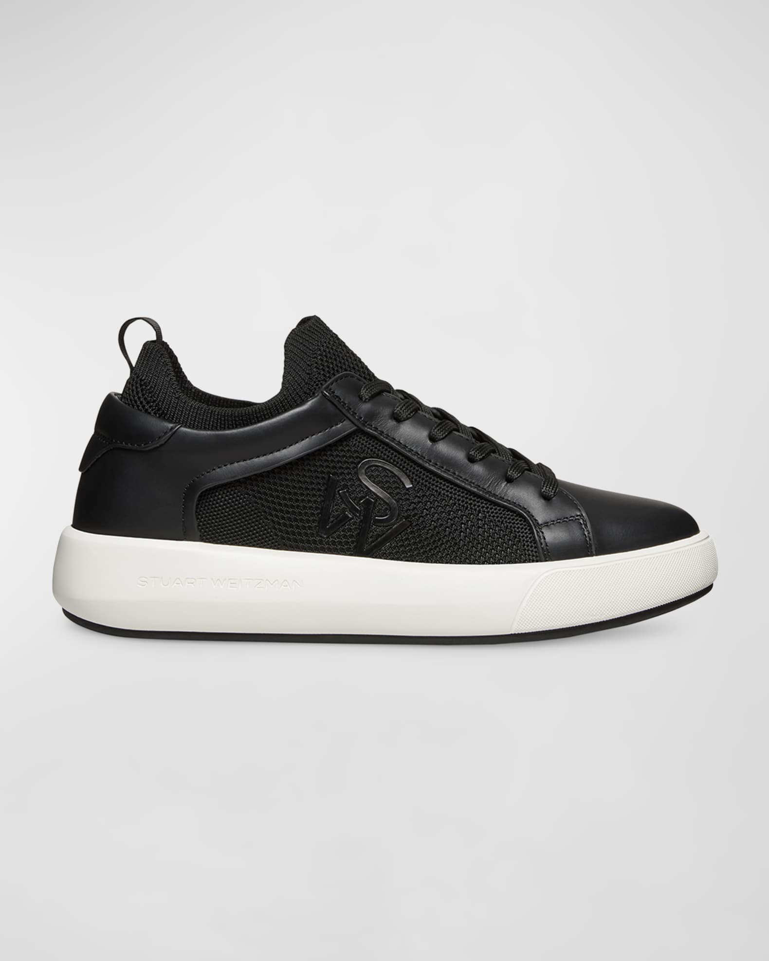 Stuart Weitzman 5050 Pro Leather Knit Low-Top Sneakers | Neiman Marcus