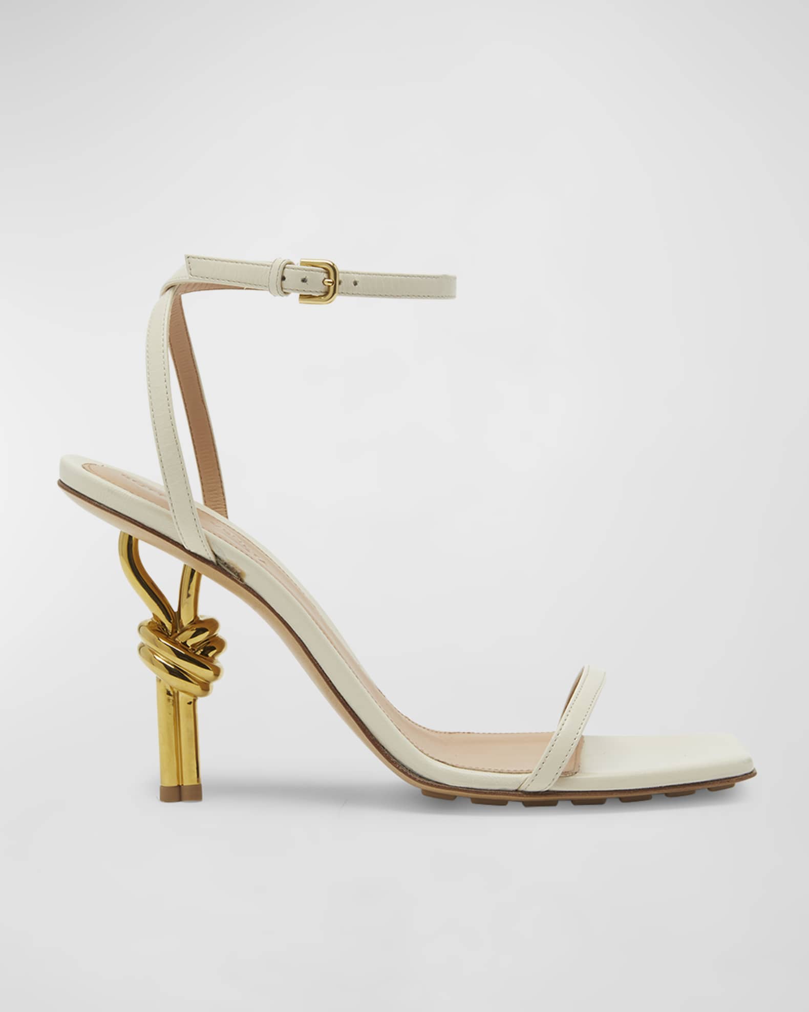 Bottega Veneta Leather Knot-Heel Ankle-Strap Sandals