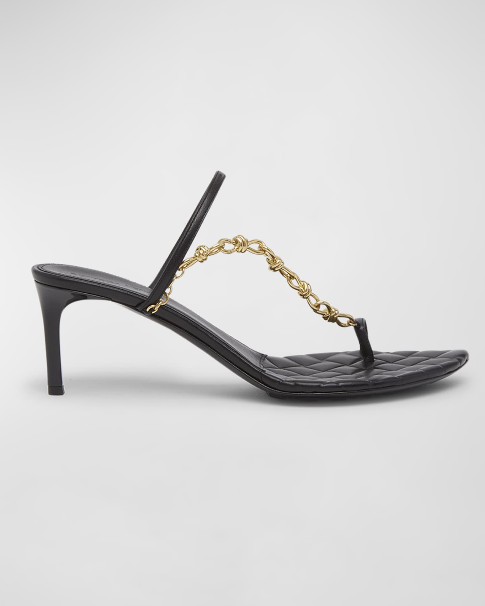 Leather Chain Toe-Ring Slide Sandals