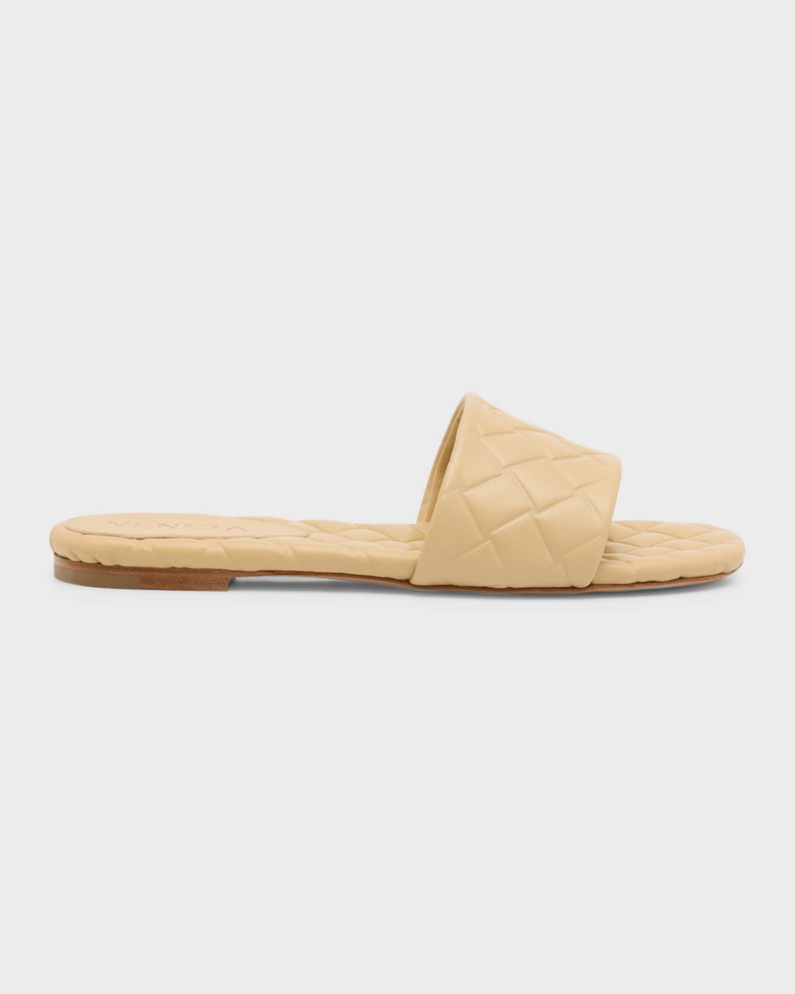 Quilted Leather Flat Slide Sandals