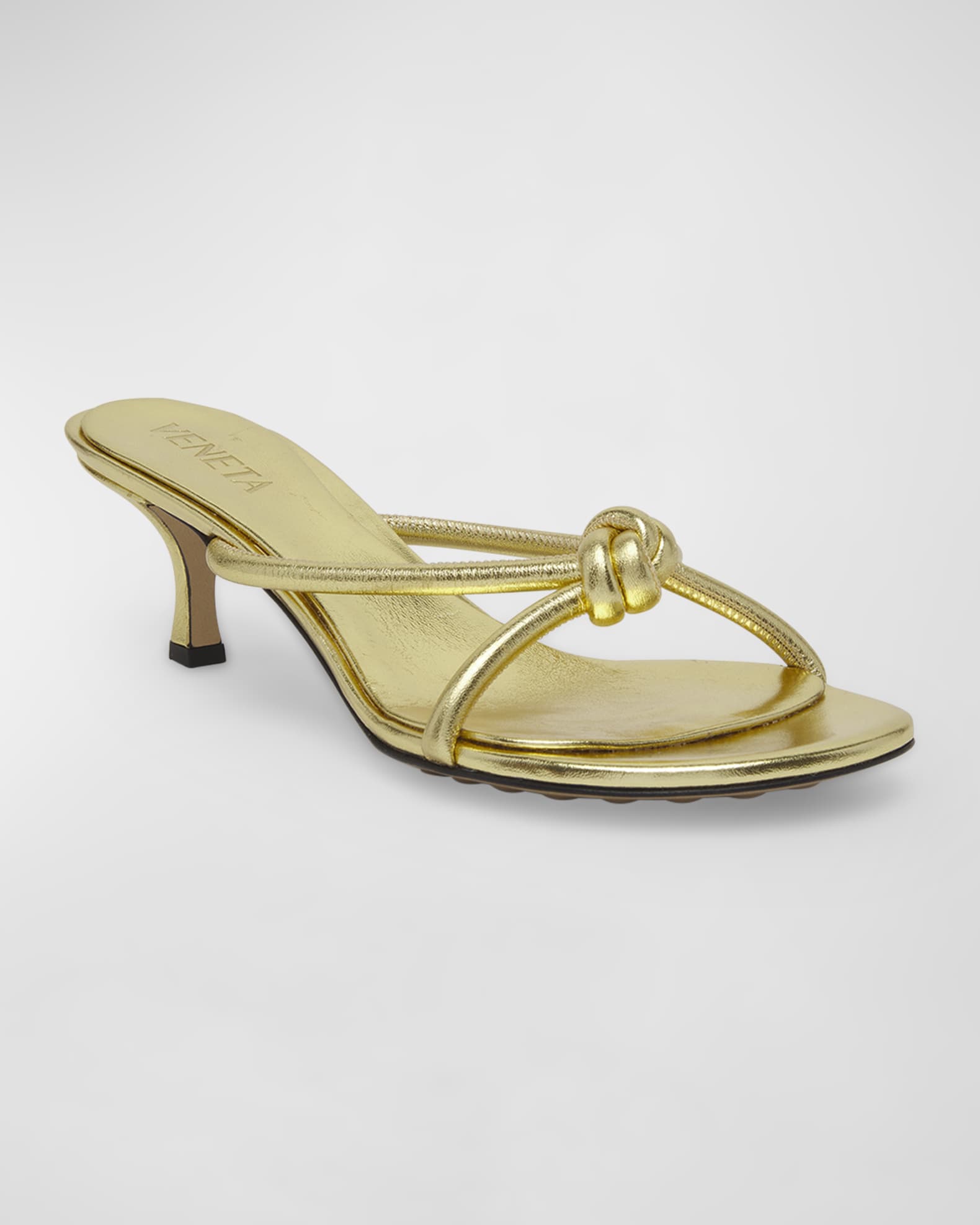 Bottega Veneta Blink Metallic Knot Slide Sandals | Neiman Marcus