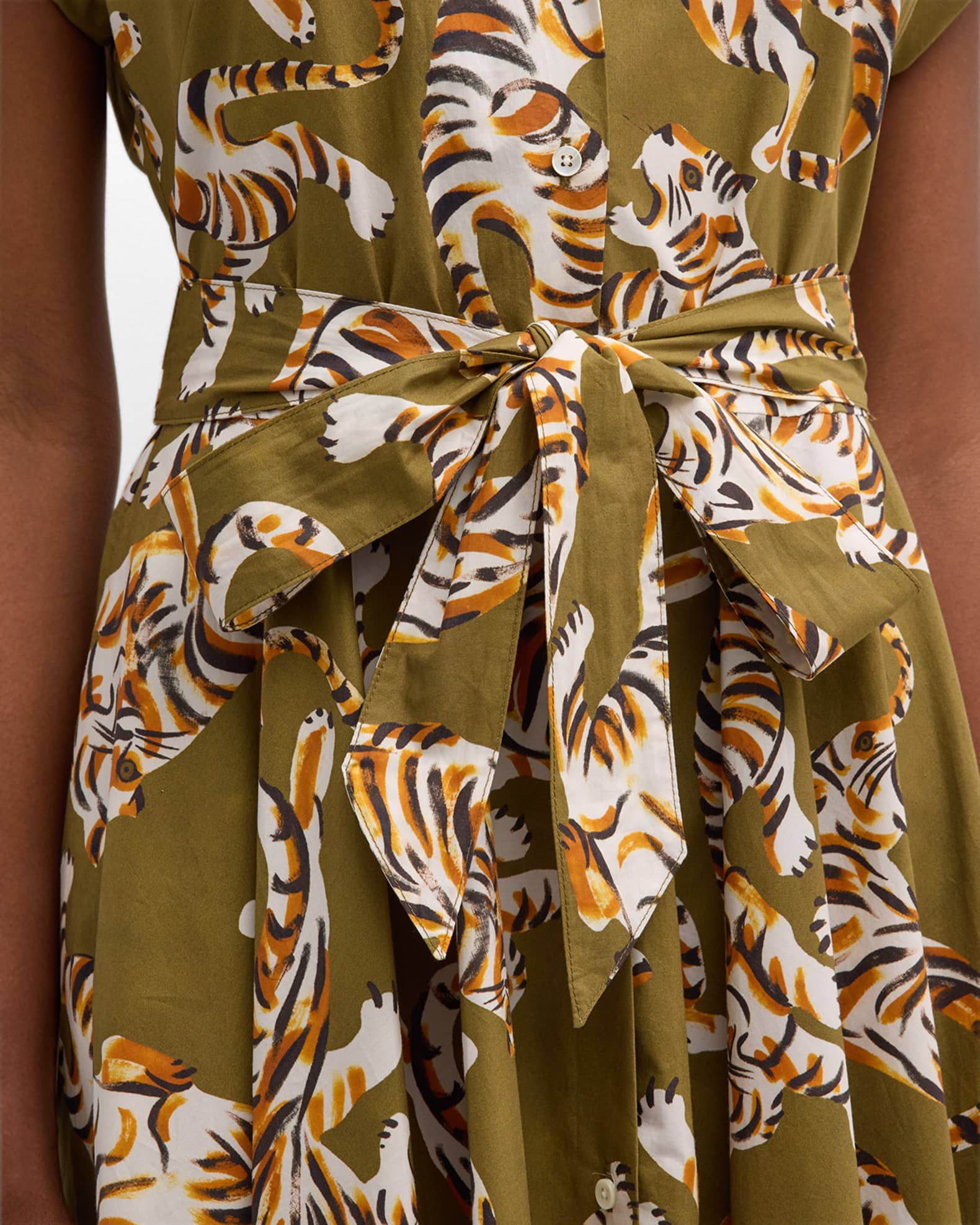 Sara Roka Danielle Cap-Sleeve Tiger-Print Midi Shirtdress | Neiman Marcus