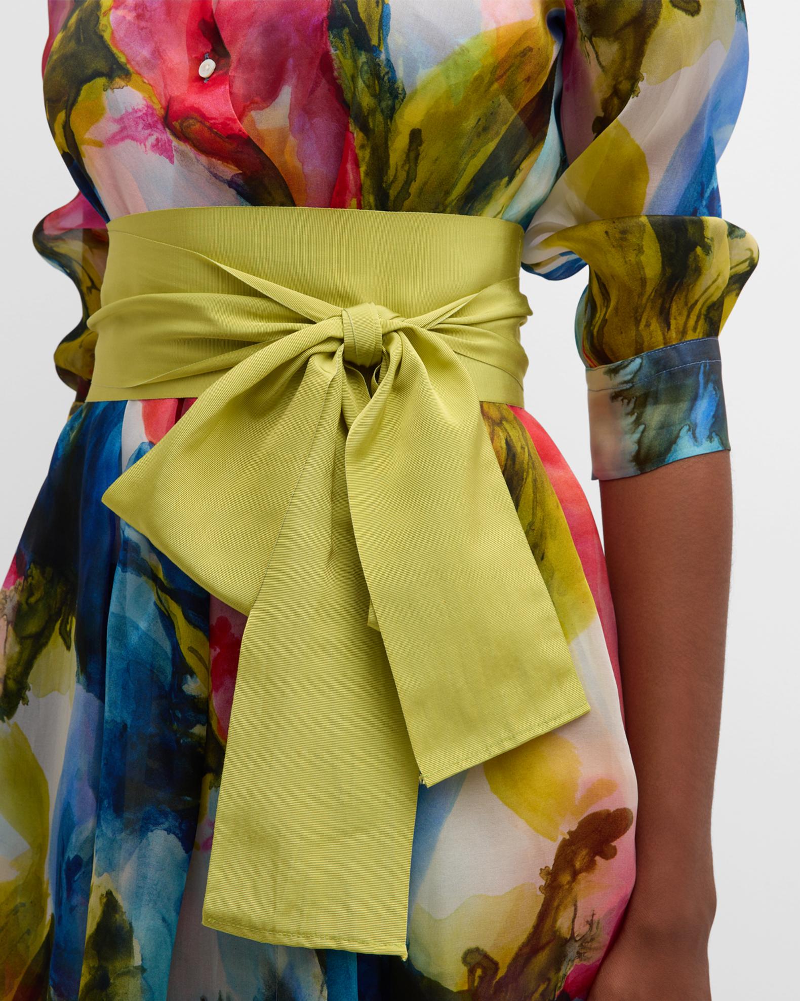 SARA ROKA LIME ROSES PRINT SHIRT DRESS