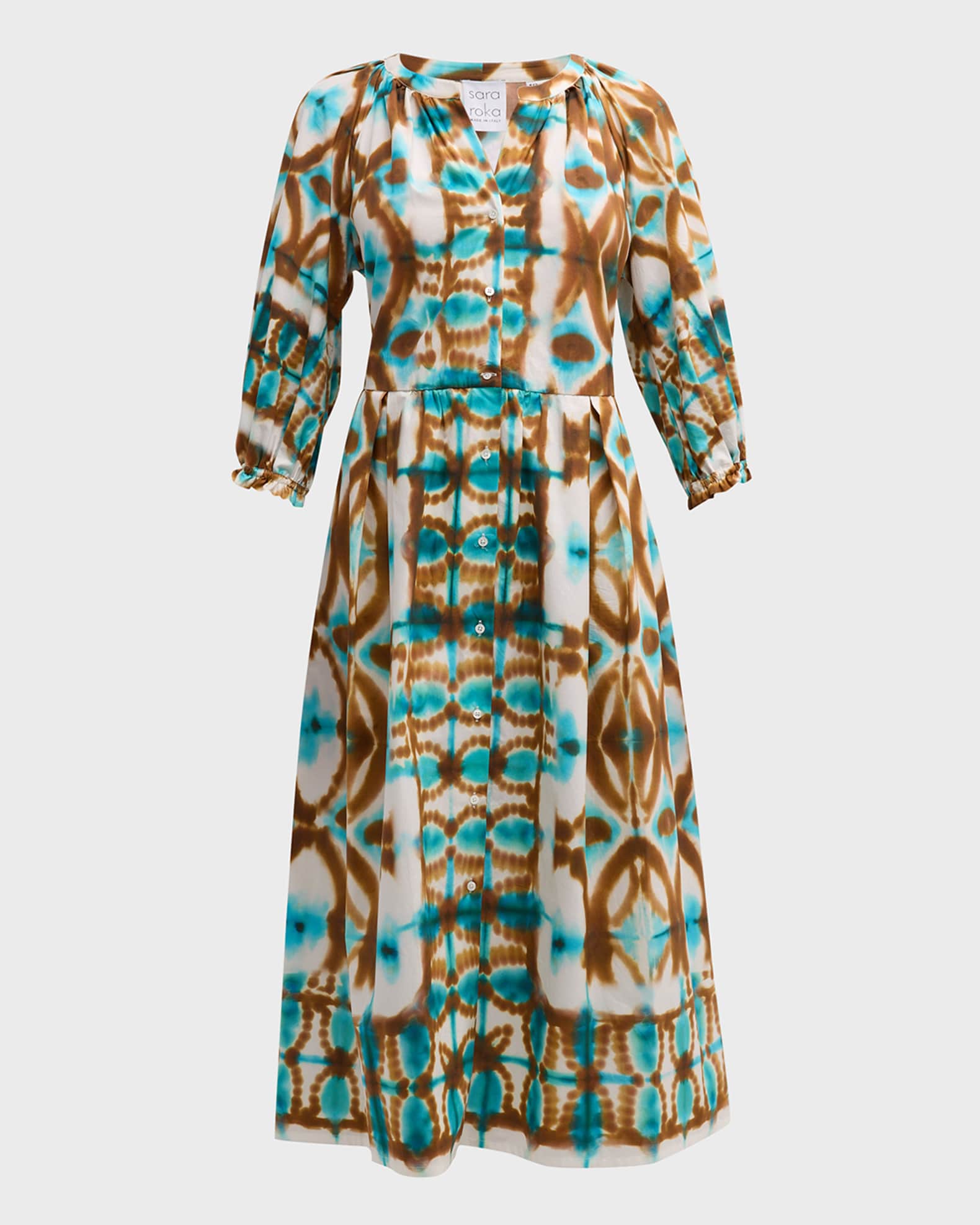 Cande Raglan-Sleeve Tie-Dye Midi Shirtdress 1