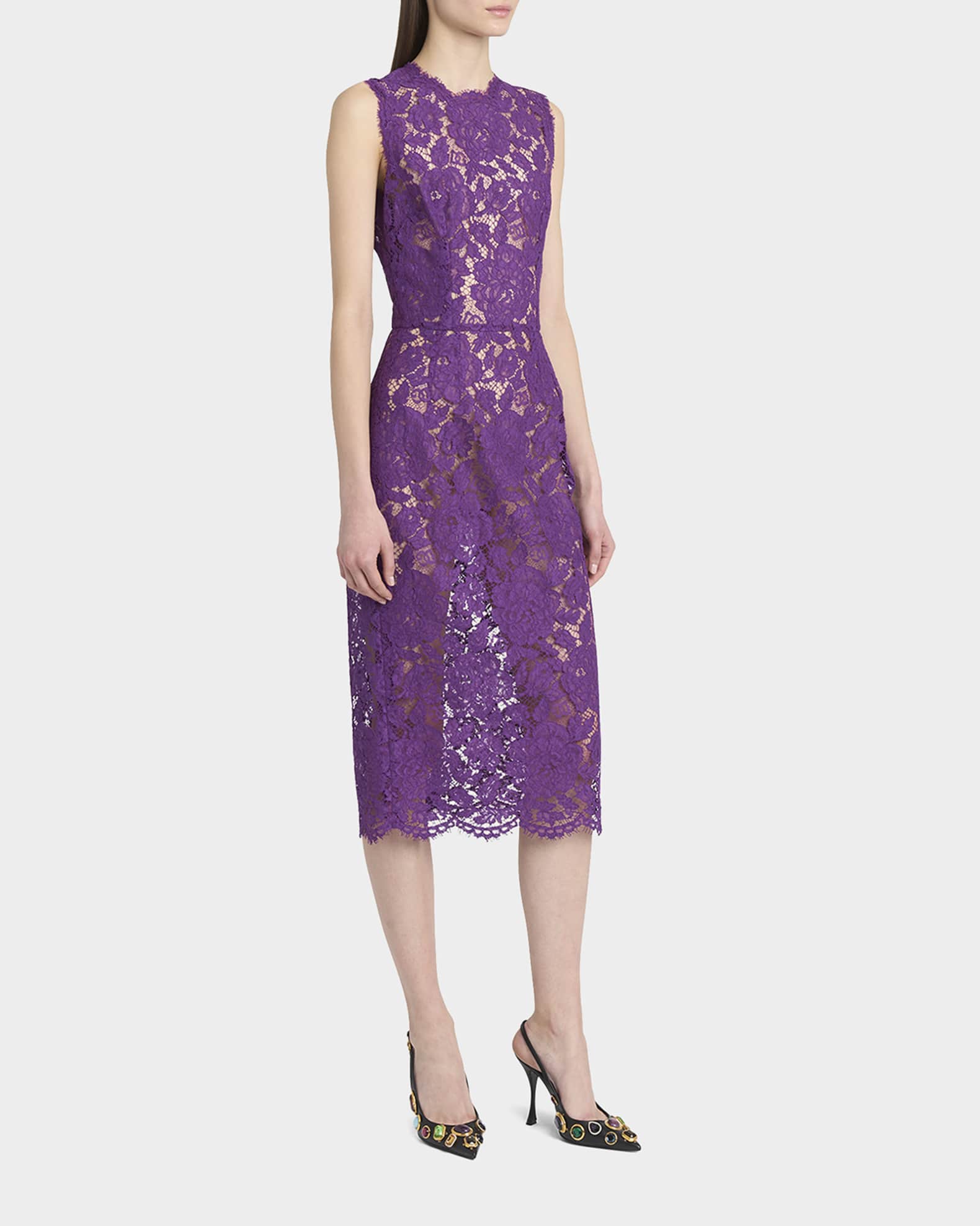 Dolce & Gabbana Beige Floral Lace Sleeveless Sheath Dress