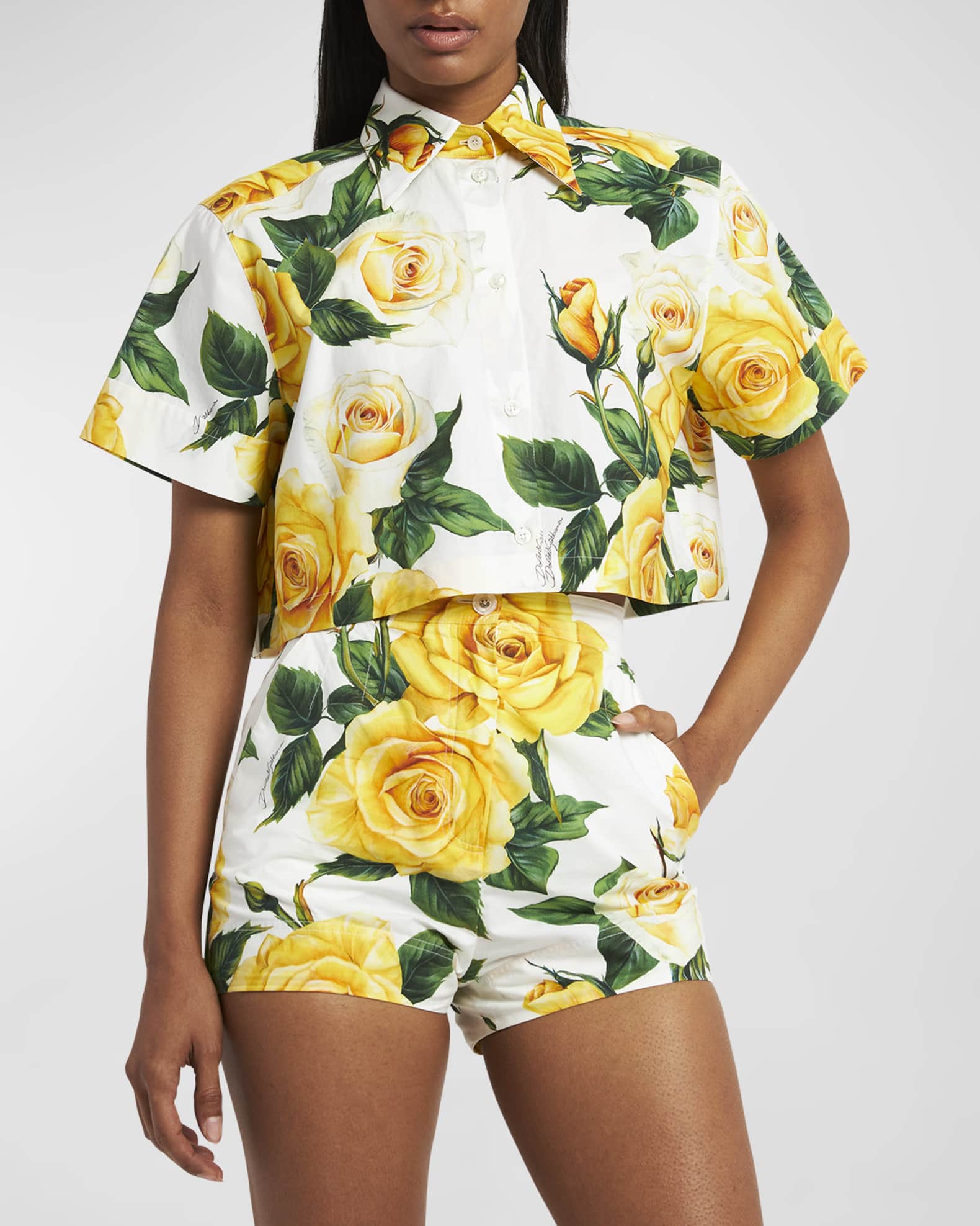 Dolce & Gabbana Yellow Secret Graden Floral Cotton Crew Neck T-shirt