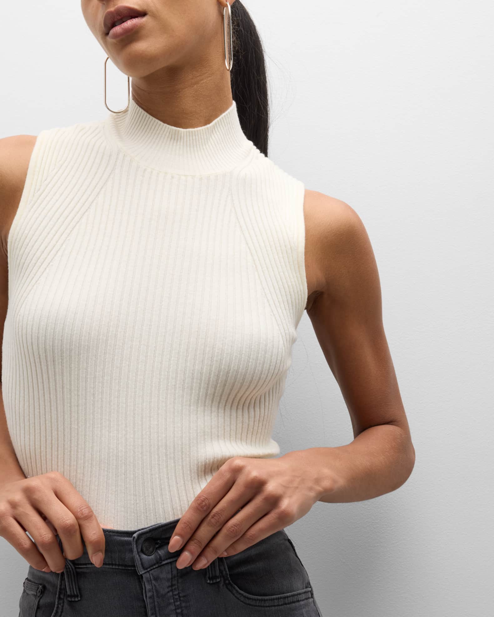 PAIGE Fidelia Ribbed Mock-Neck Tank Top | Neiman Marcus