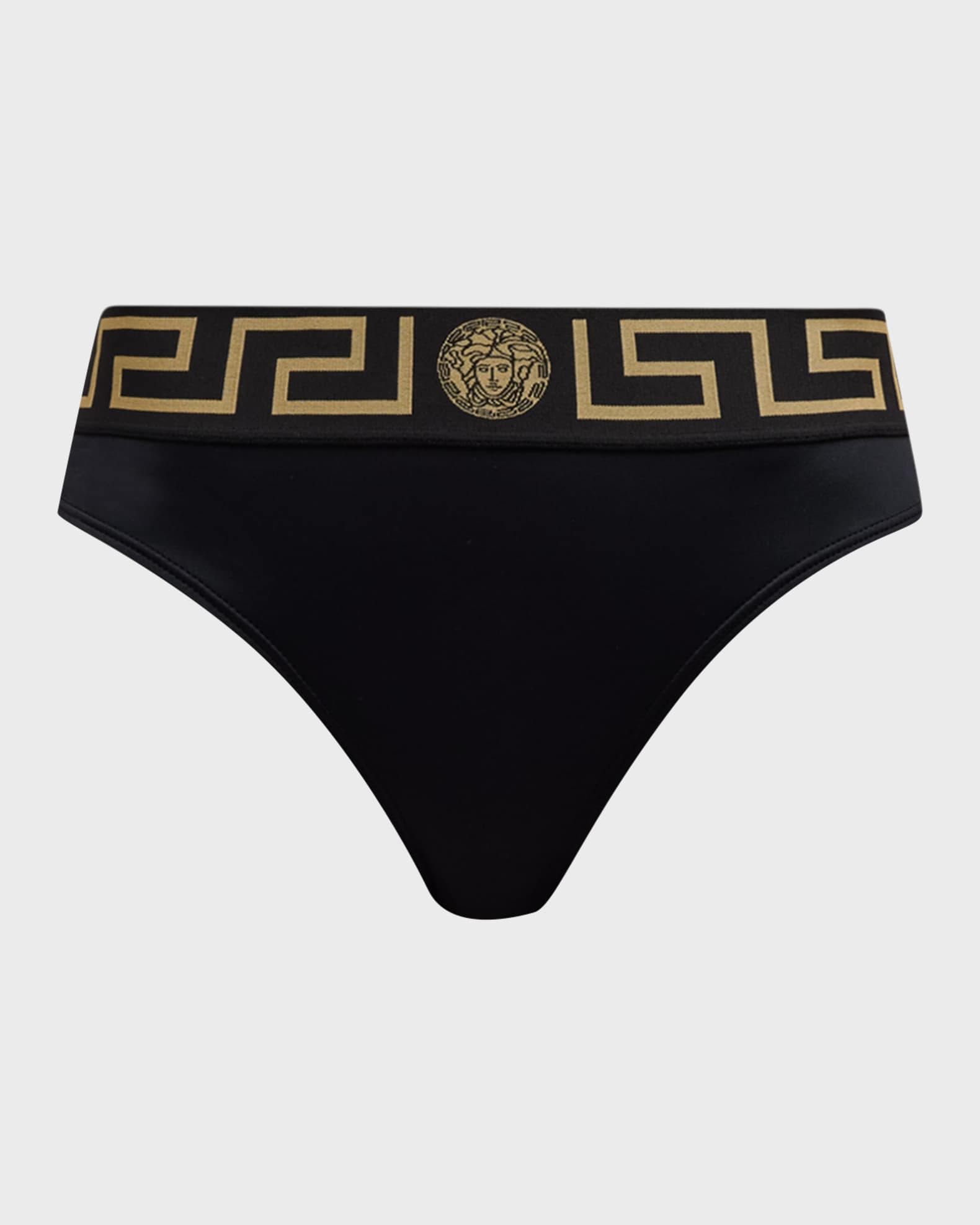 Black Logo-jacquard mesh thong, Versace