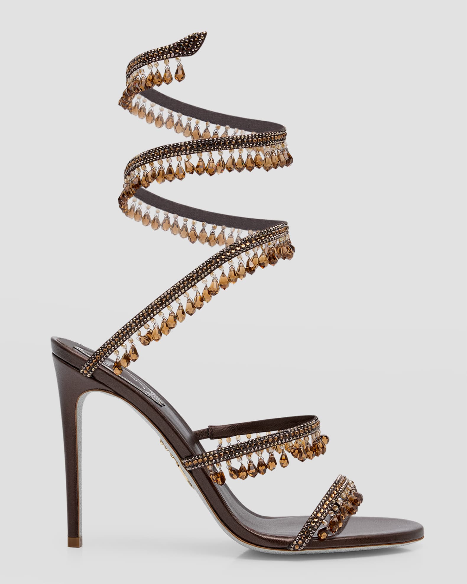 Rene Caovilla Satin Chandelier Snake-Wrap Sandals | Neiman Marcus