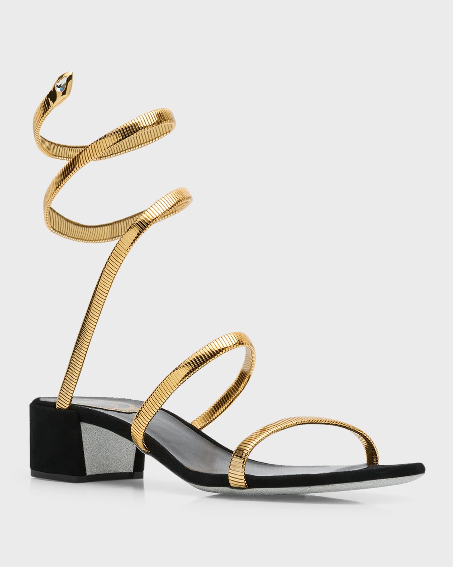Rene Caovilla Copper Suede Snake-Wrap Sandals | Neiman Marcus