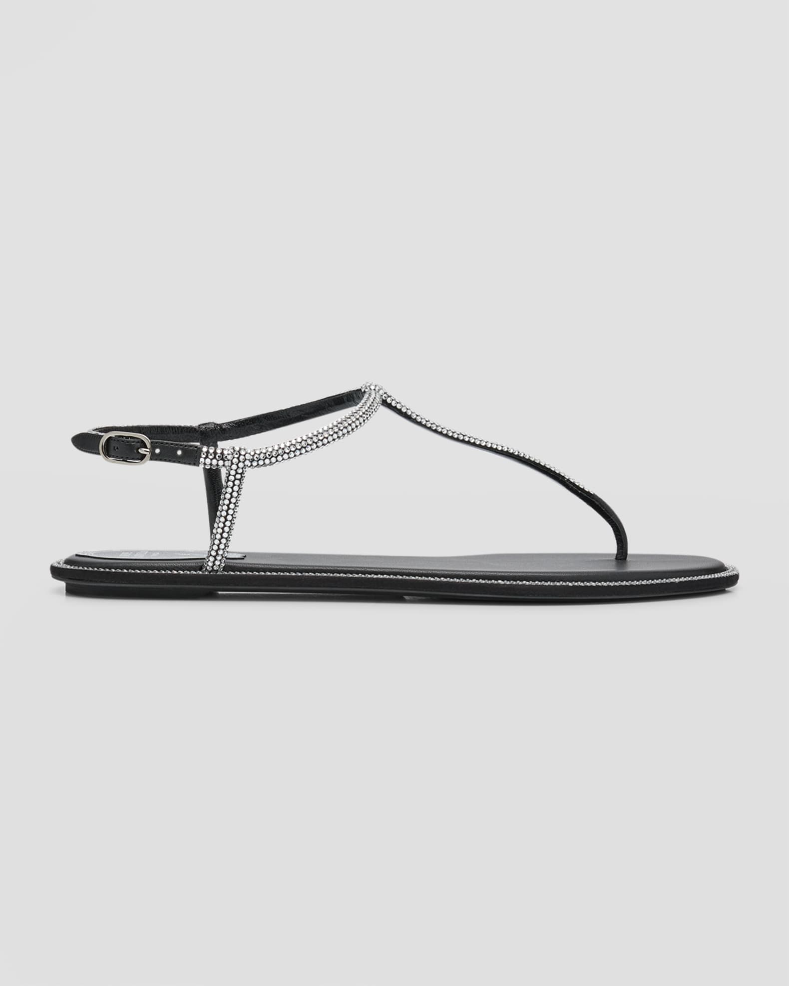 Diana Crystal T-Strap Flat Sandals 0