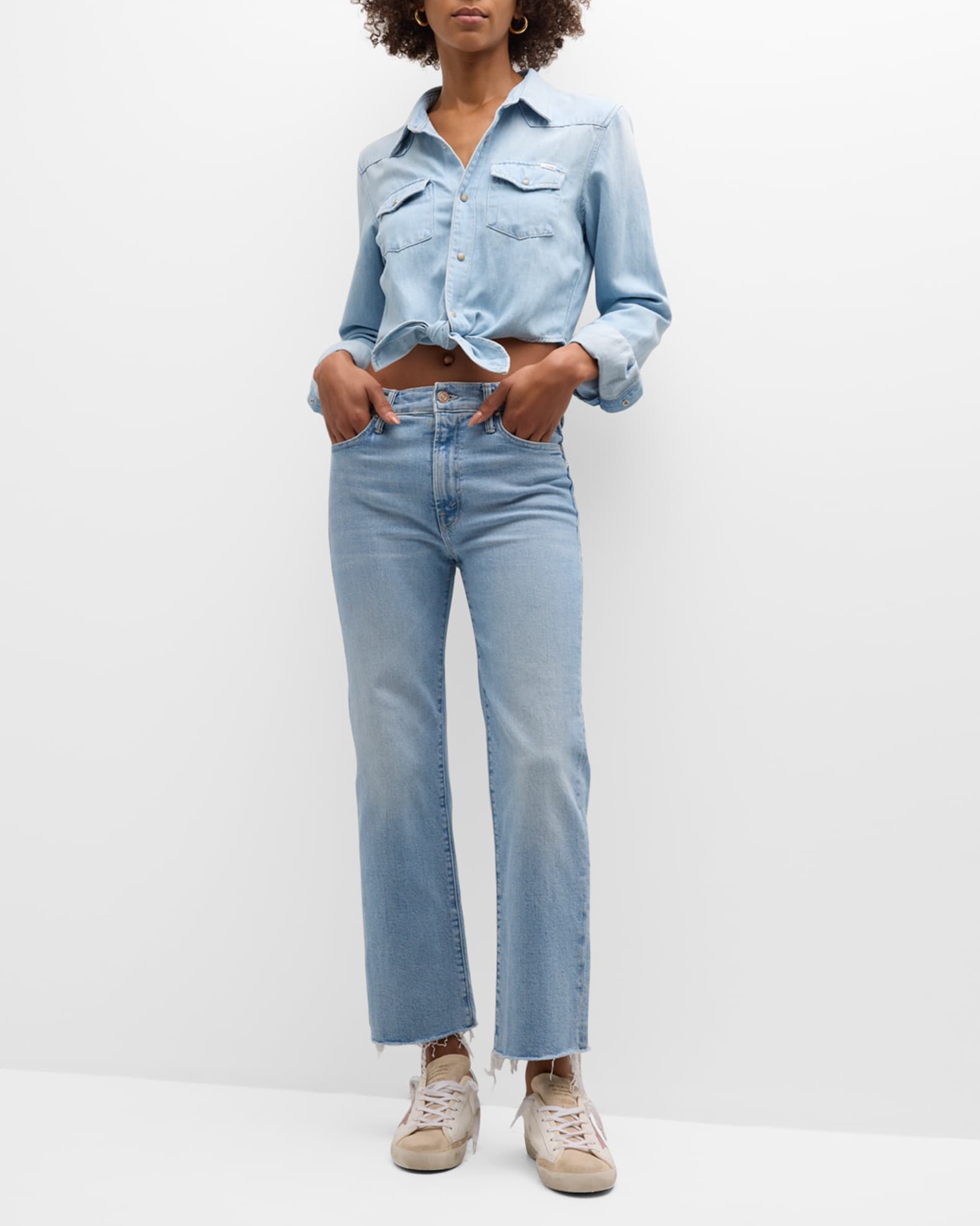 MOTHER The Kick It Ankle Fray Jeans | Neiman Marcus