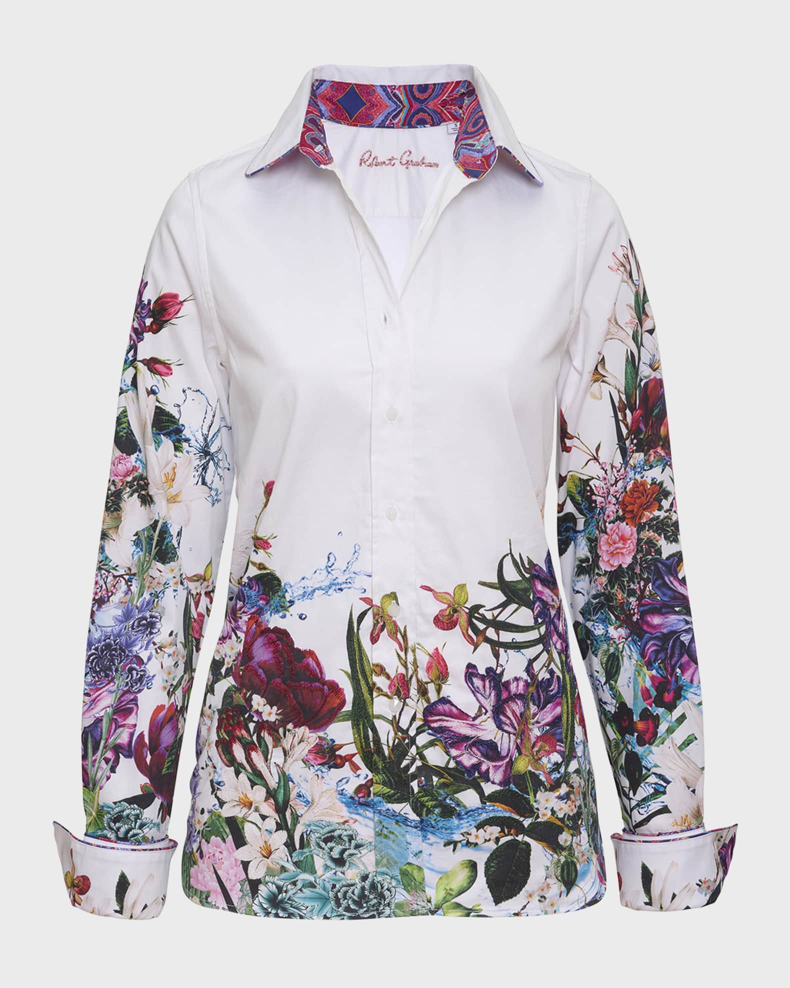 Robert Graham Priscilla Embroidered Floral-Print Shirt | Neiman Marcus