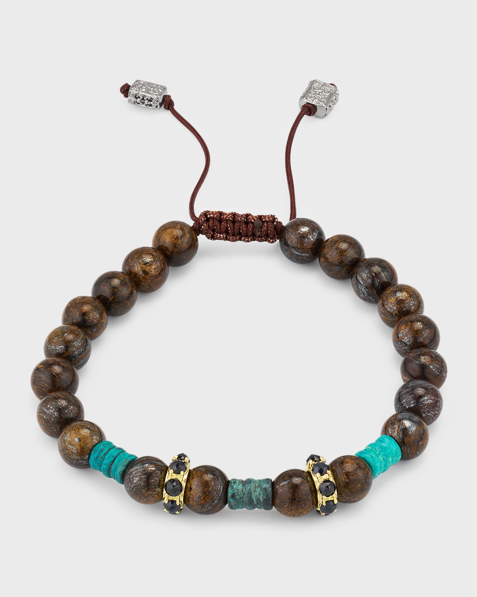 Men's Bronzite Beaded Bracelet with Black Sapphires 0