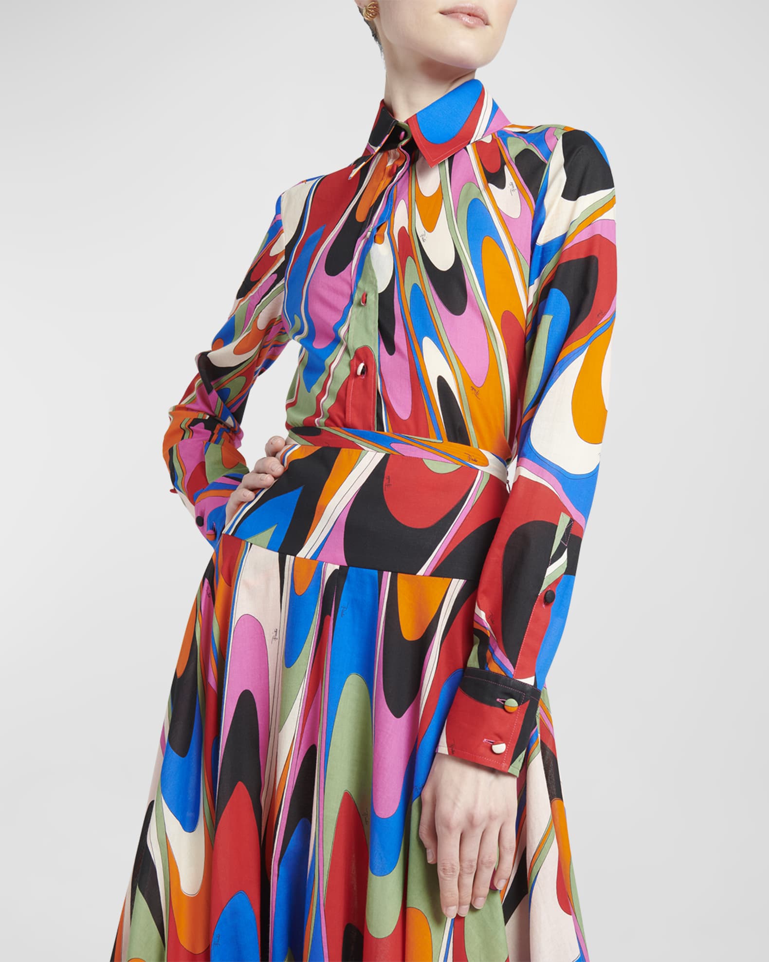 Abstract Charm: Collared 3/4 Sleeve Midi Top 82091