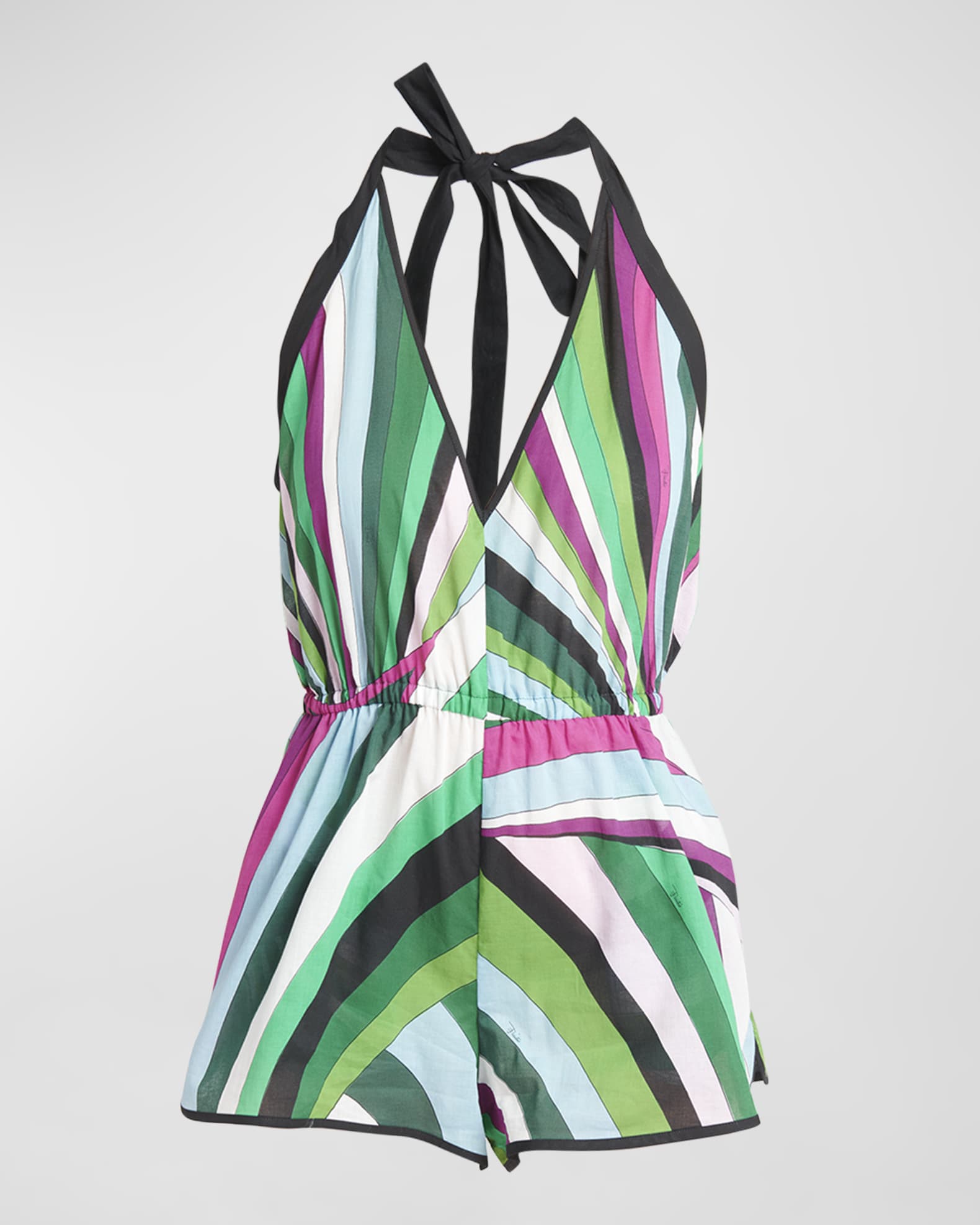 Emilio Pucci Abstract-Print Plunging Halter Shorts Jumpsuit | Neiman Marcus