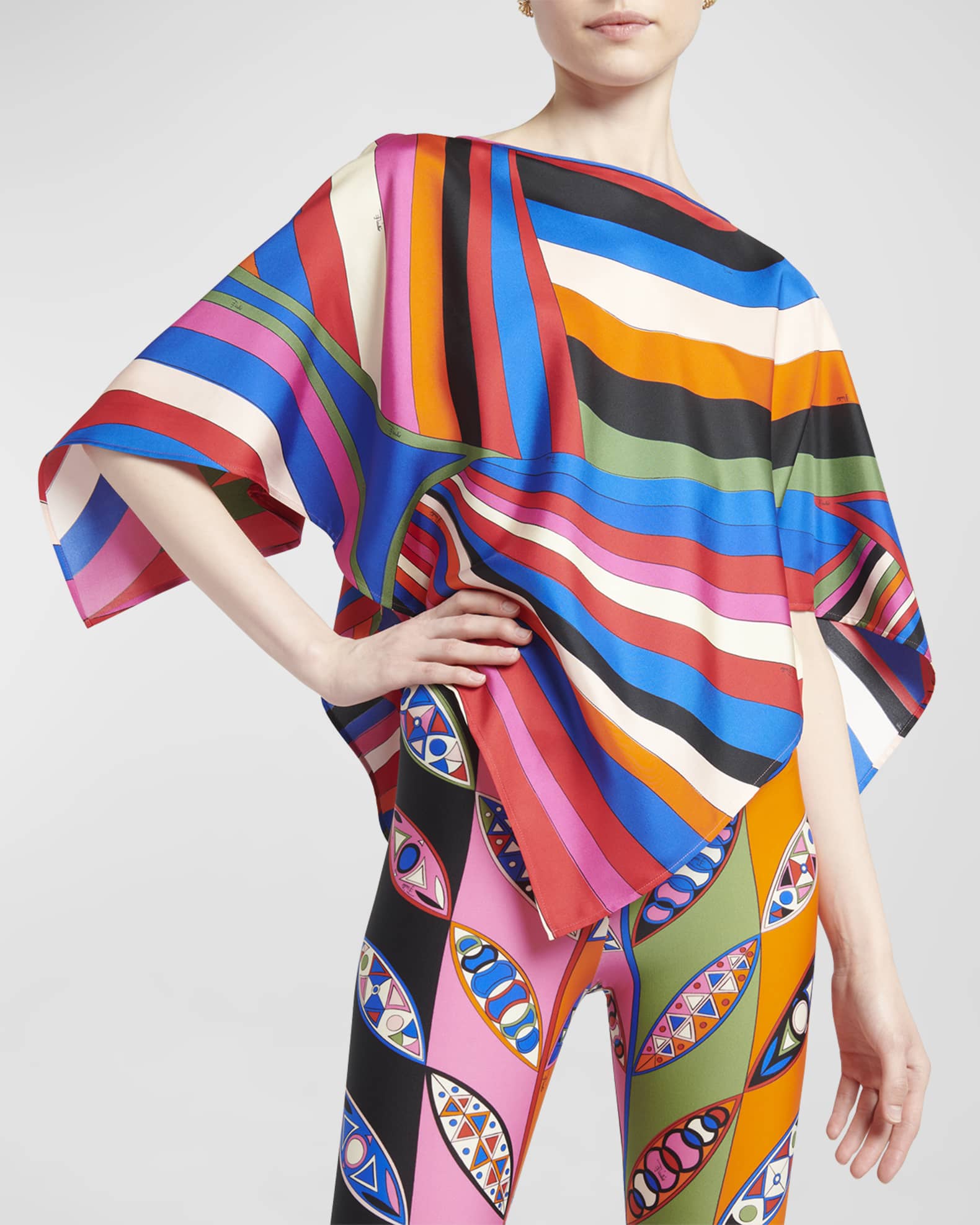 Emilio Pucci Abstract-Print Silk Scarf Blouse | Neiman Marcus