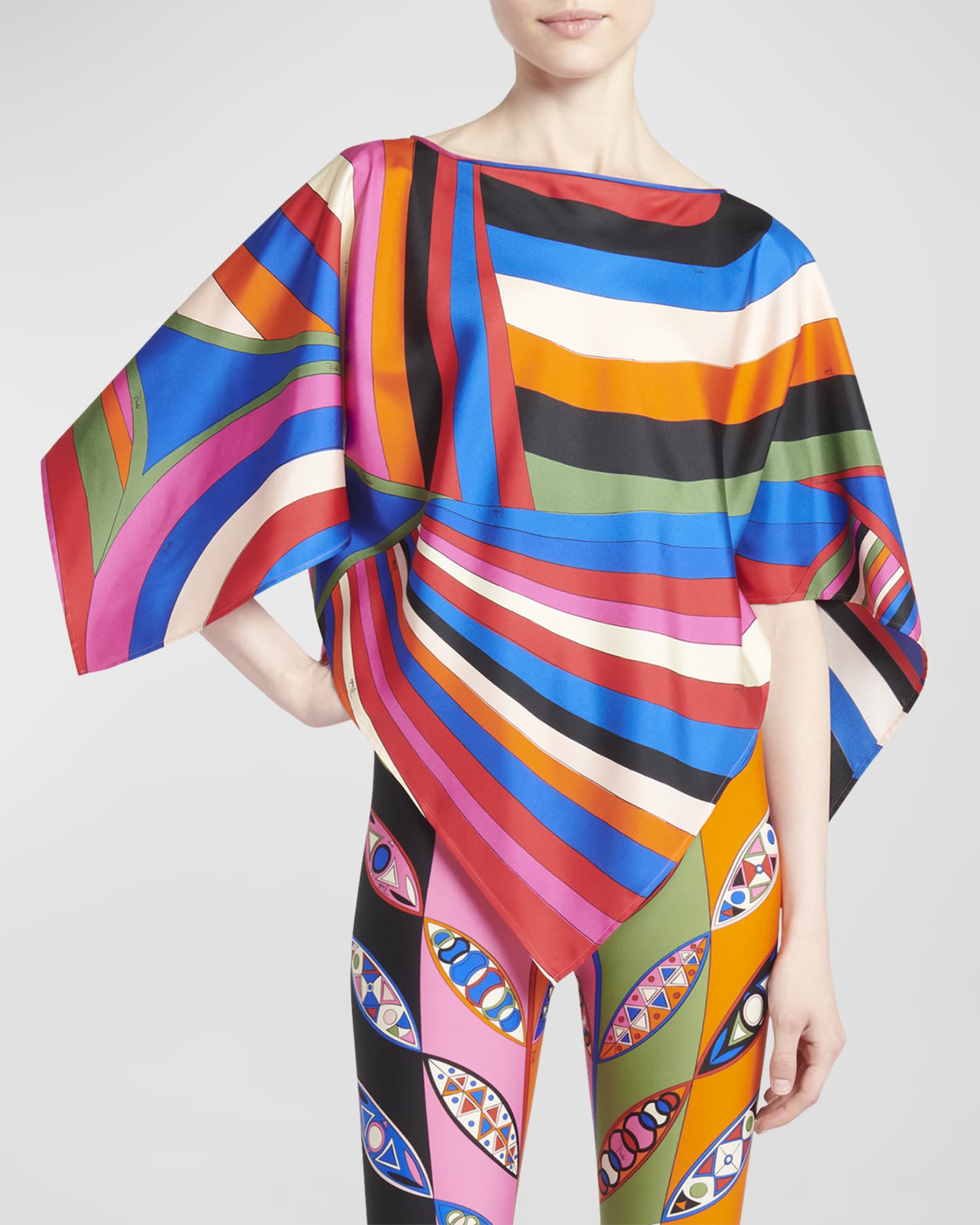 Emilio Pucci Abstract-Print Silk Scarf Blouse | Neiman Marcus