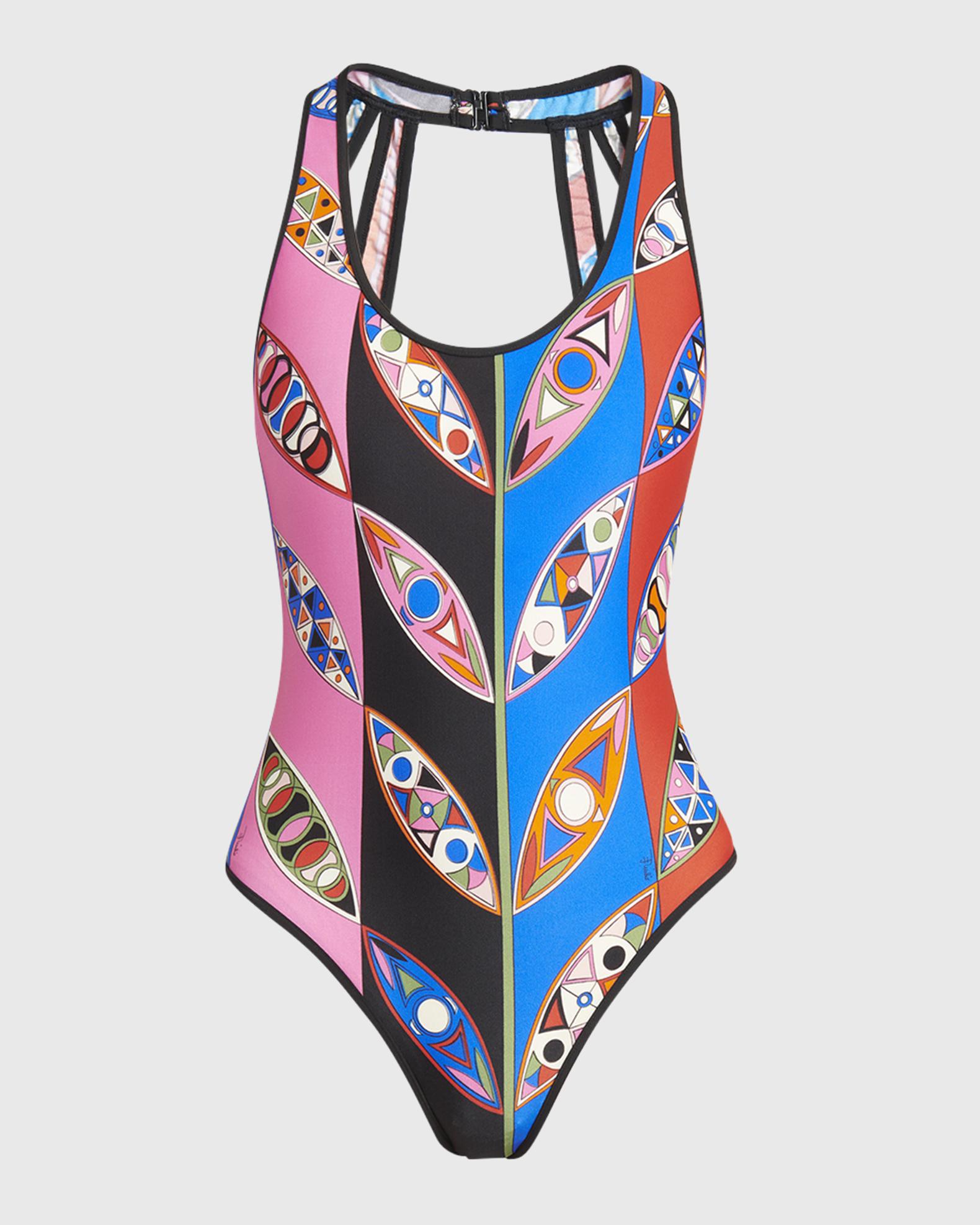 Emilio Pucci Abstract-Print Strappy Open-Back One-Piece Swimsuit
