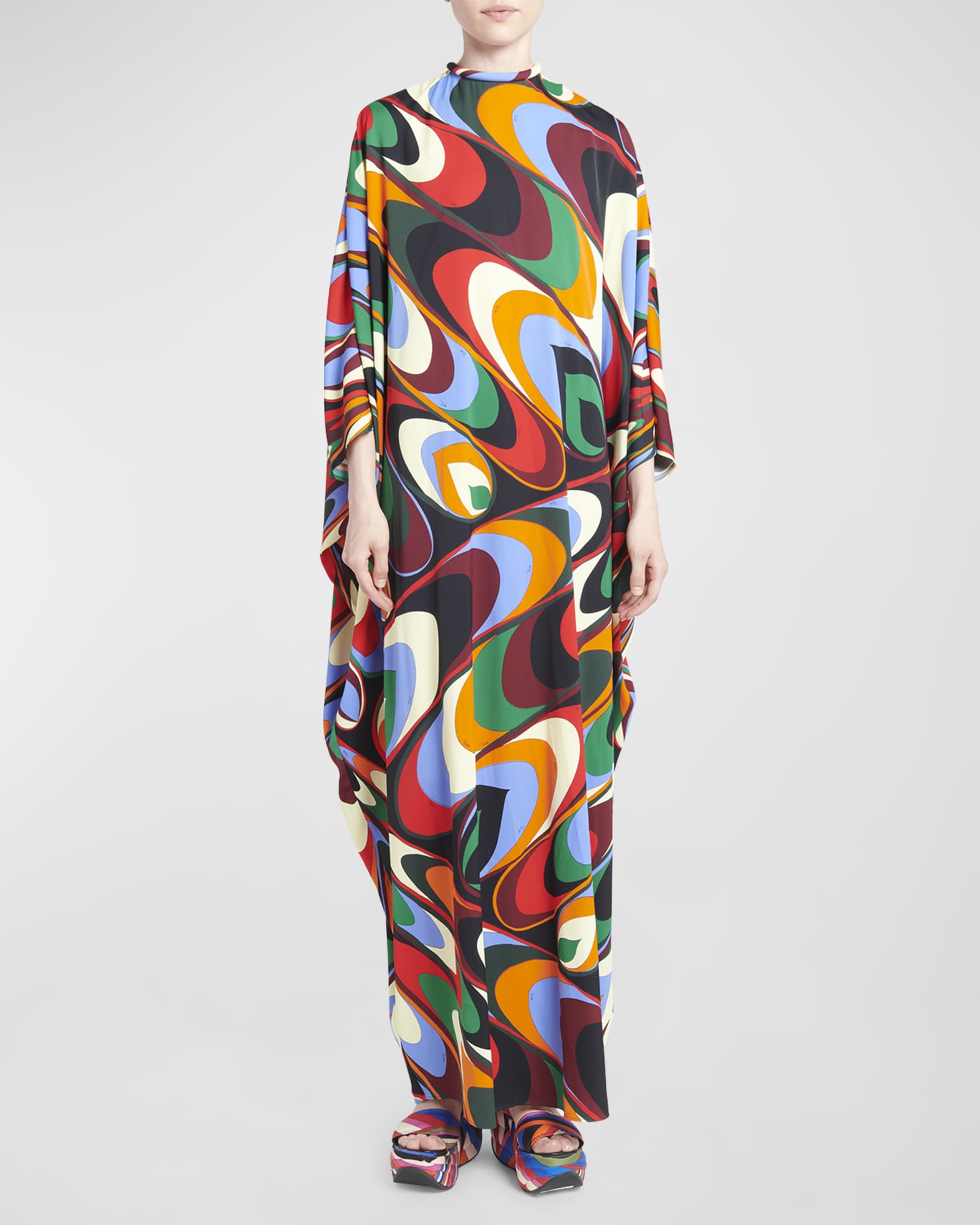 Emilio Pucci Wavy-Print Chain Open-Back Kaftan Maxi Dress | Neiman Marcus