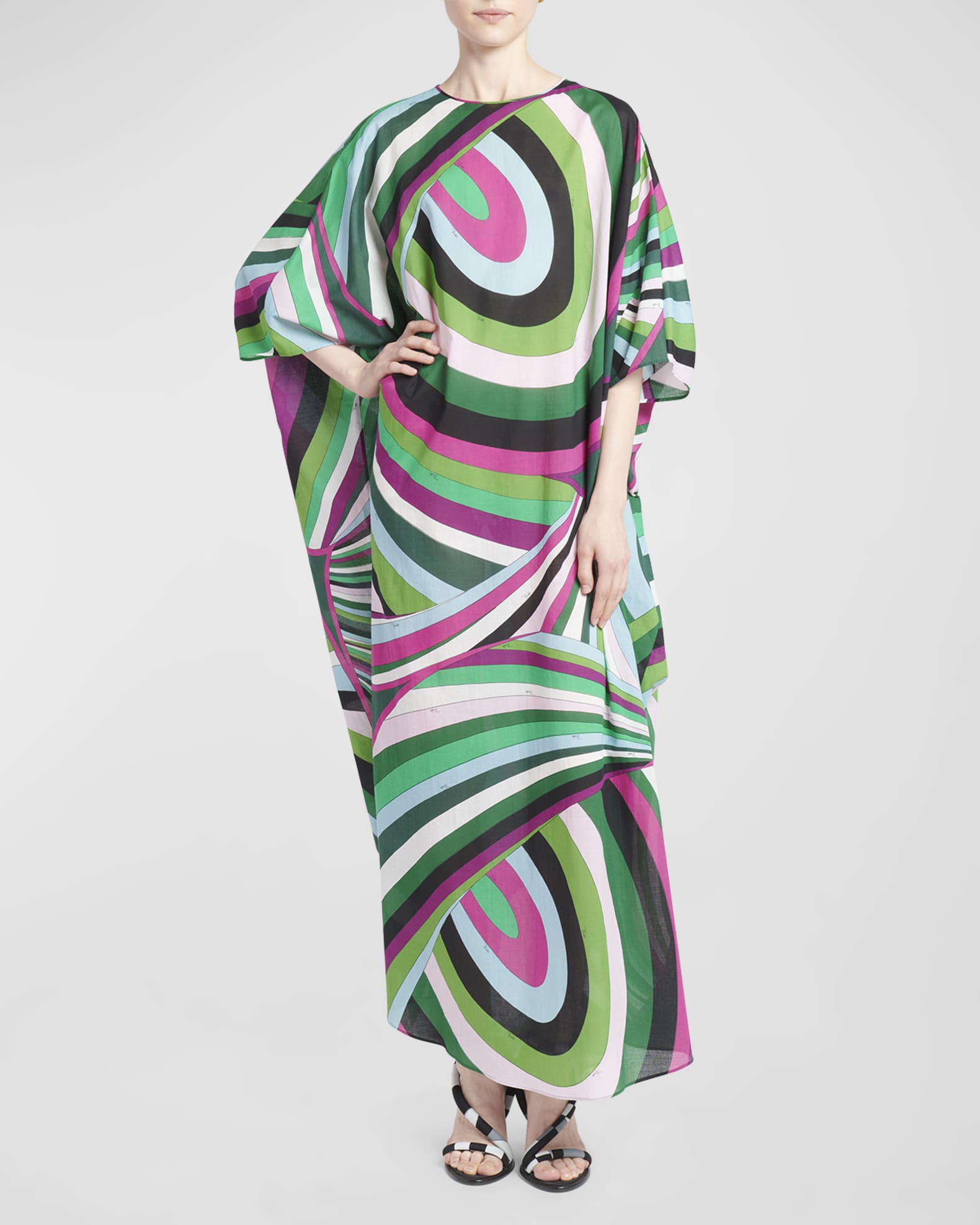 Emilio Pucci Abstract-Print 3/4-Sleeve Maxi Kaftan Dress