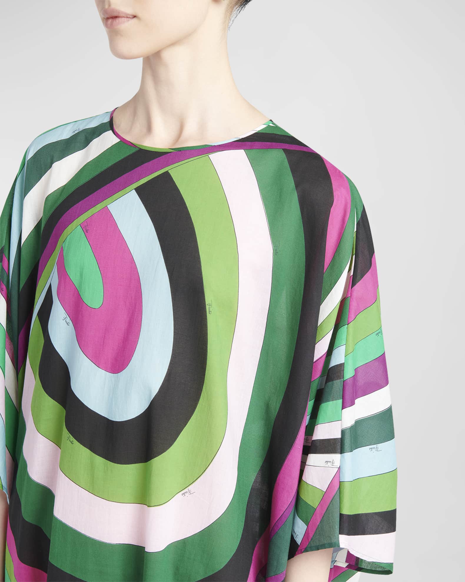 Emilio Pucci Abstract-Print 3/4-Sleeve Maxi Kaftan Dress | Neiman Marcus