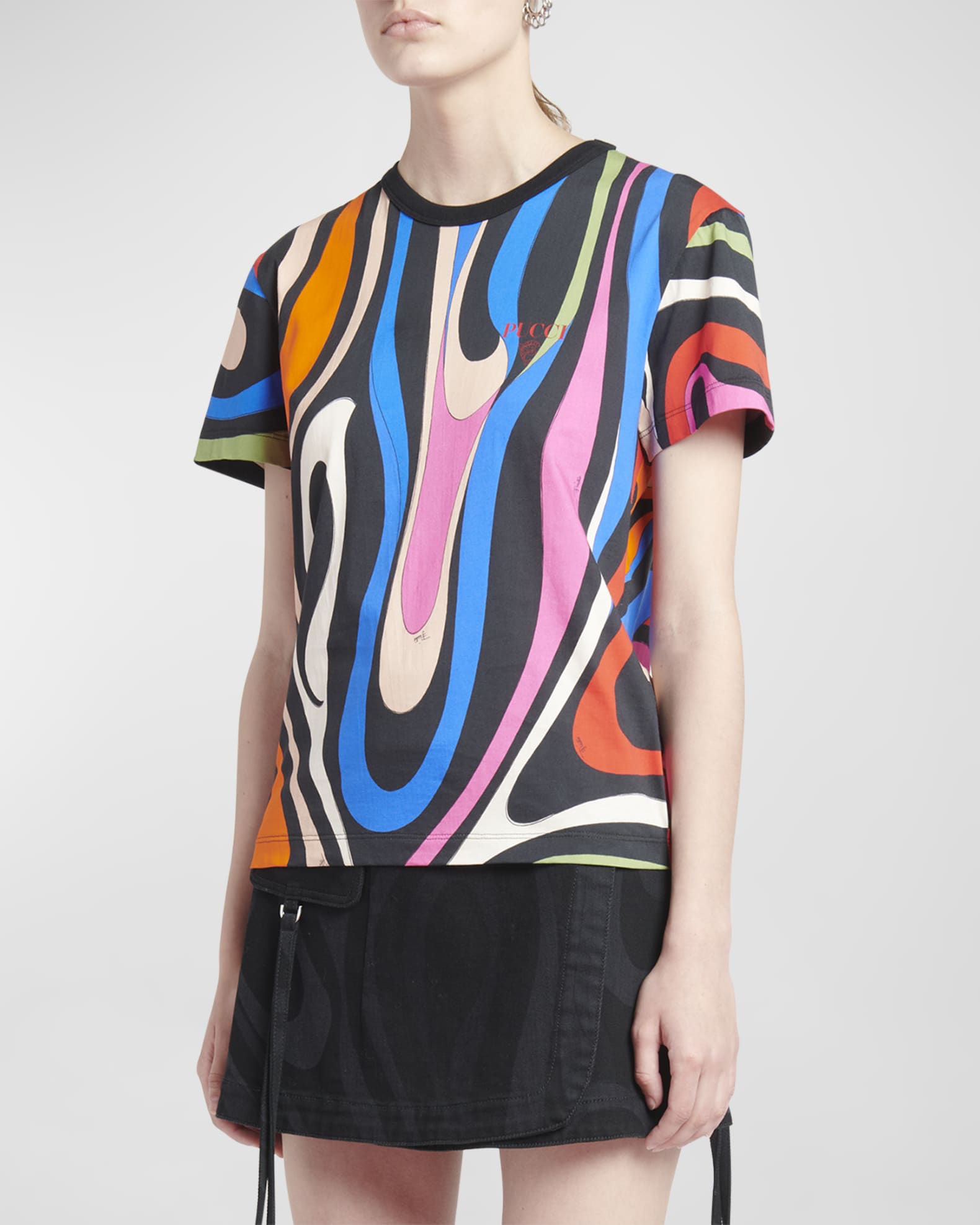 Emilio Pucci Front Pucci Pattern Switching V Neck T Shirt