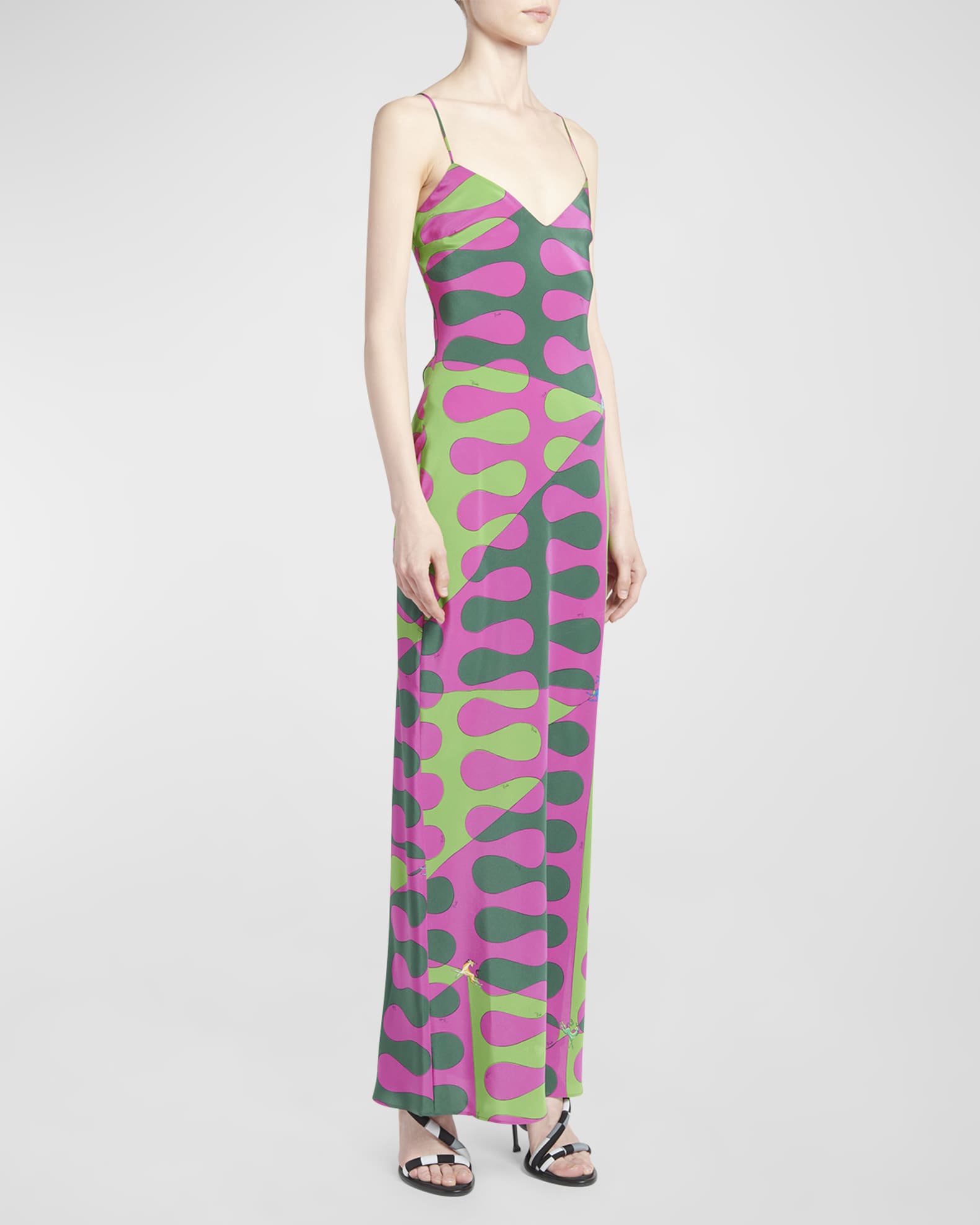 Emilio Pucci Abstract-Print Sleeveless Slit-Hem Maxi Slip Dress ...