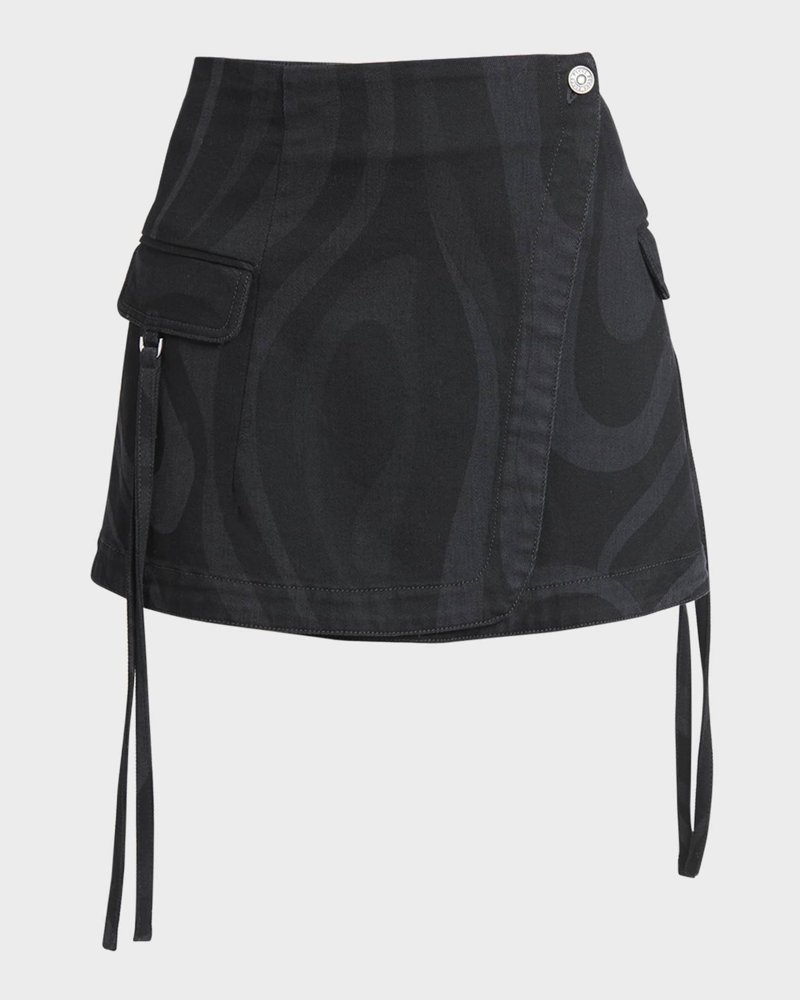 Emilio Pucci Wavy-Print Denim Mini Wrap Skirt