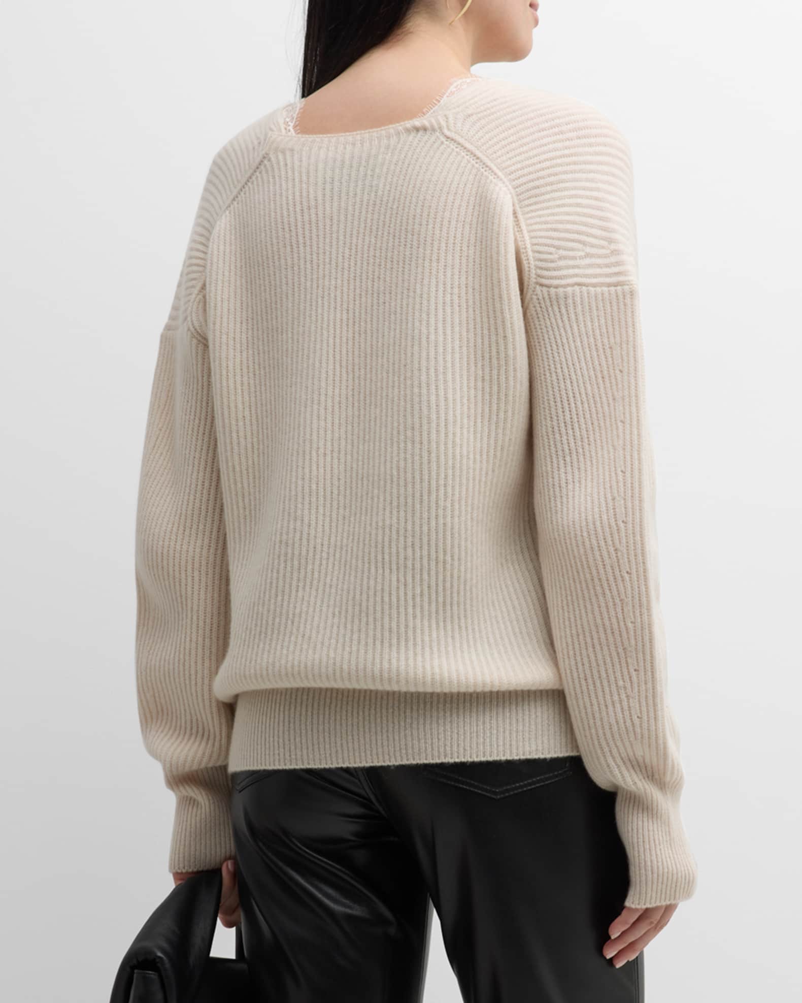Brochu Walker Ava Ribbed Lace-Trim Wool-Cashmere Sweater | Neiman Marcus