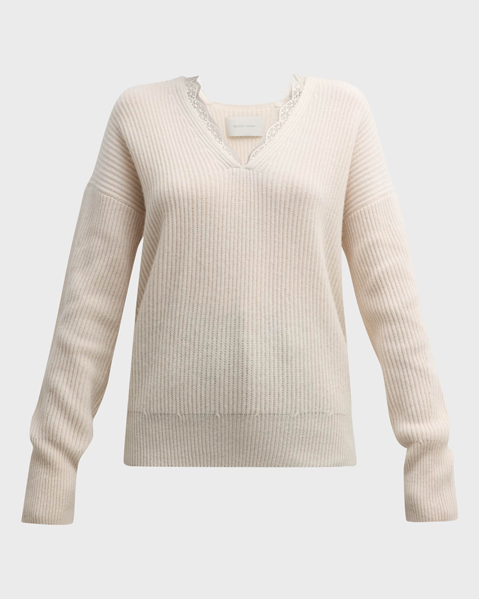 Brochu Walker Ava Ribbed Lace-Trim Wool-Cashmere Sweater