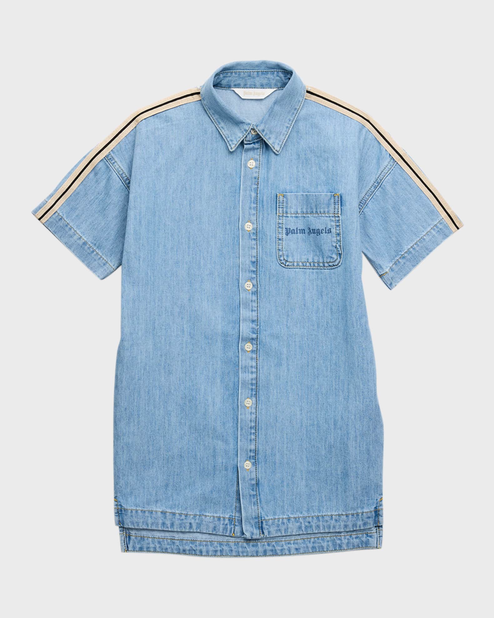 Girl's Cotton Chambray Short-Sleeve Track Dress, Size 4-12 0