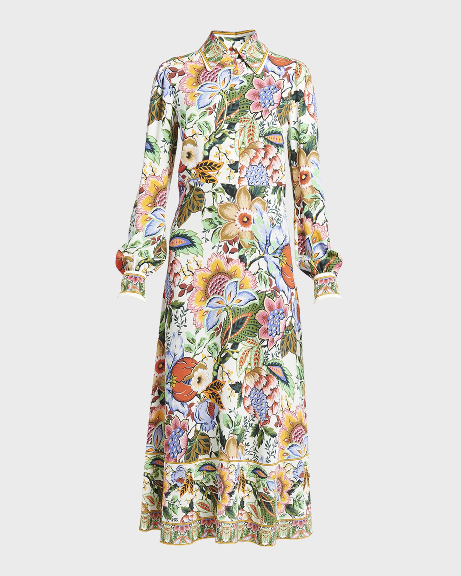 Etro Treee of Life Cady Midi Button-Front Shirt Dress