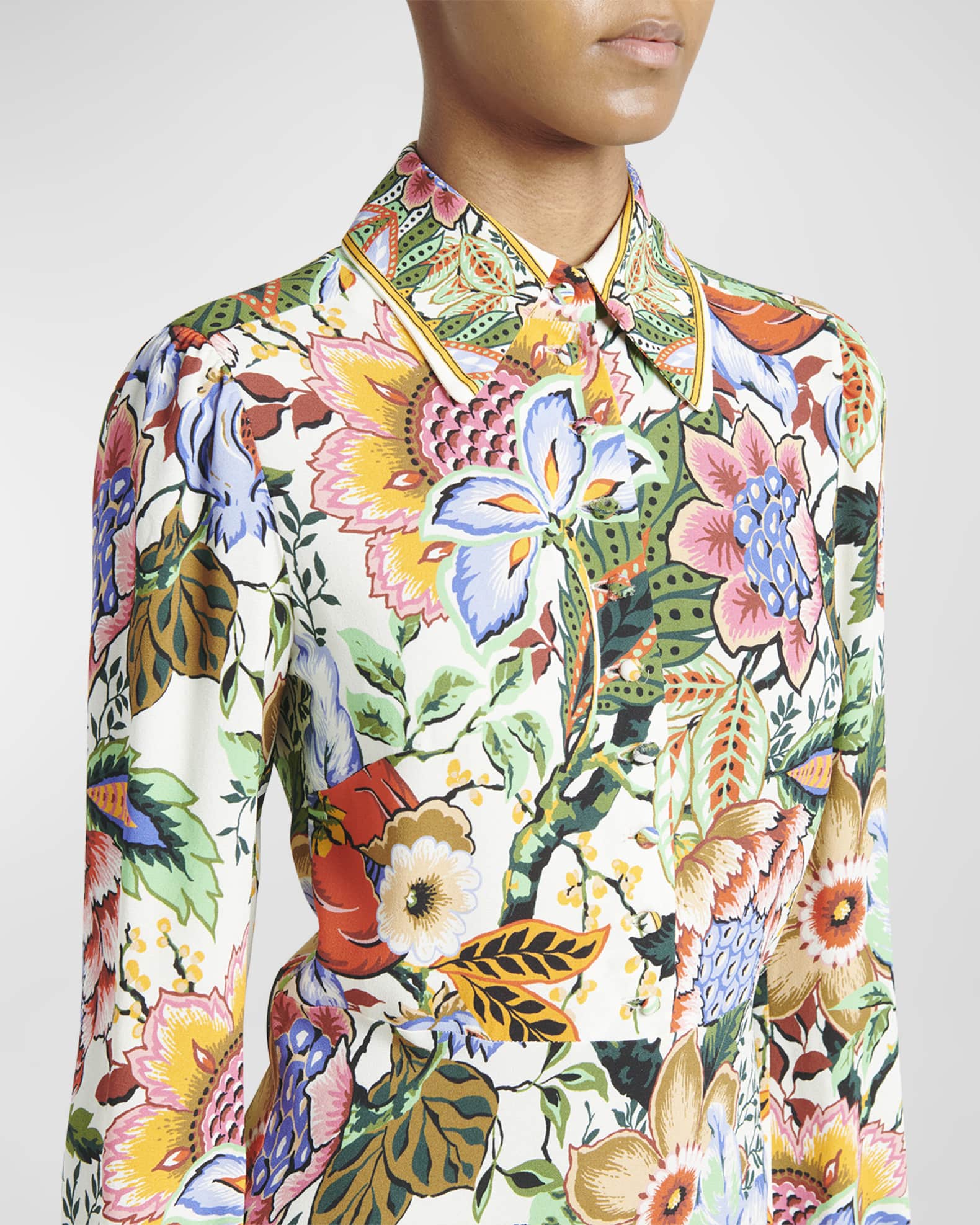 Etro Treee of Life Cady Midi Button-Front Shirt Dress | Neiman Marcus