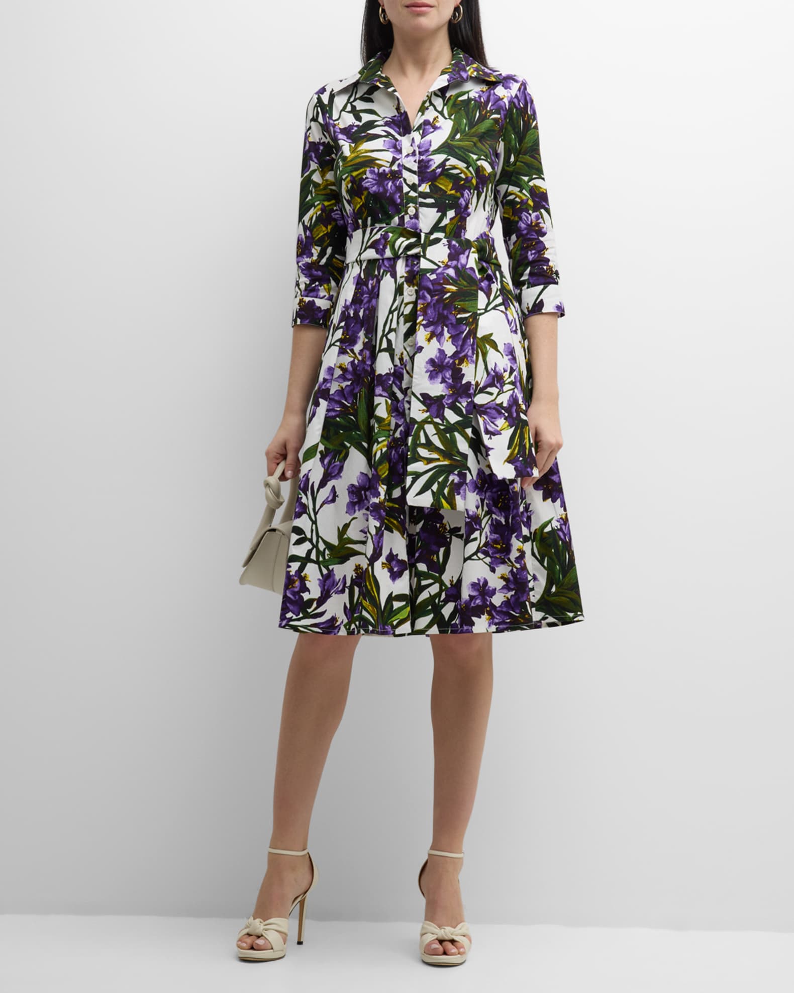 Samantha Sung Audrey 1 Belted Floral-Print Cotton Midi Dress