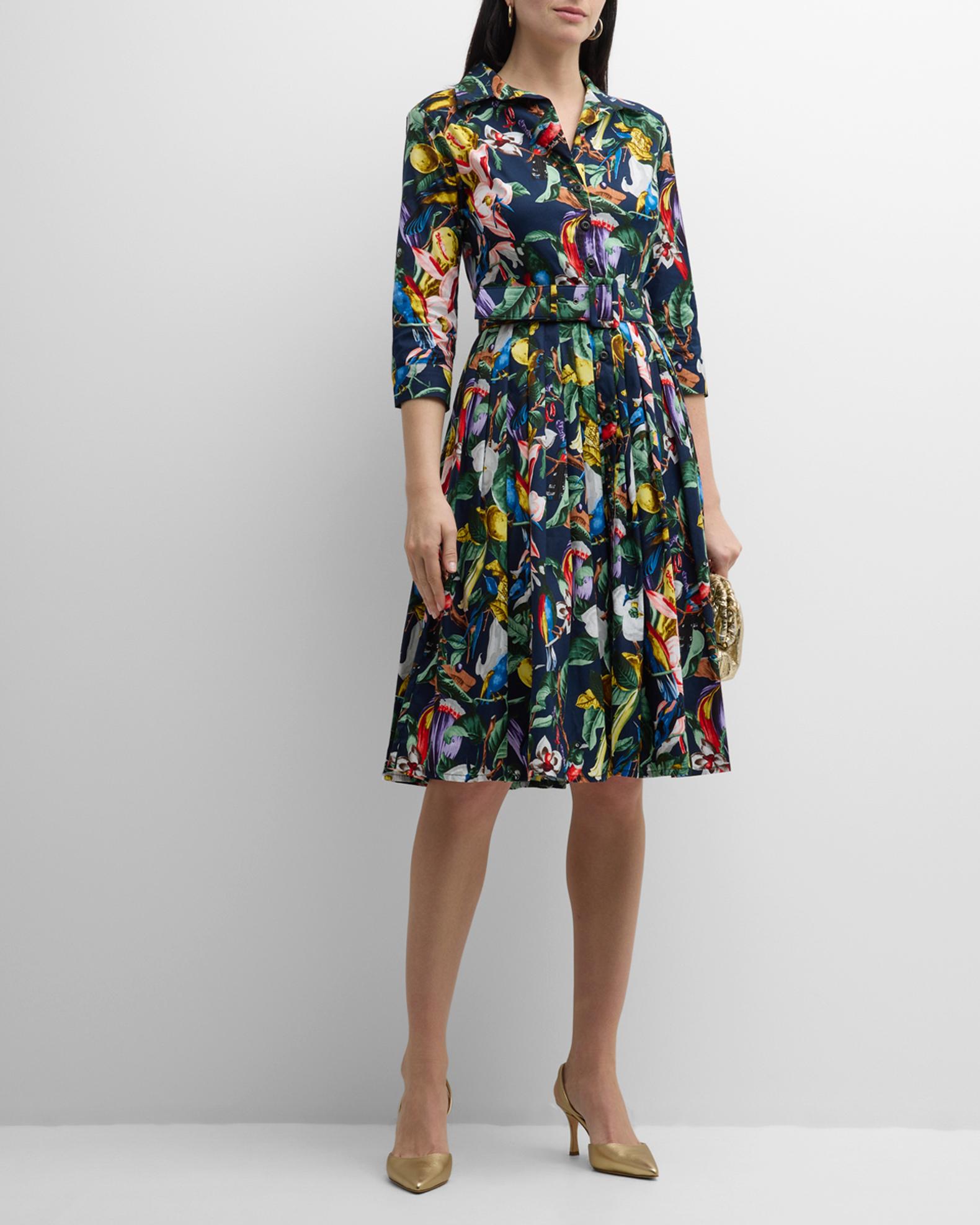 Robe Samantha Sung En Coton Imprimé Bleu Marine - Taille FR38 (UK10 US8) - Longueur Maxi - Occasion Très Bon état