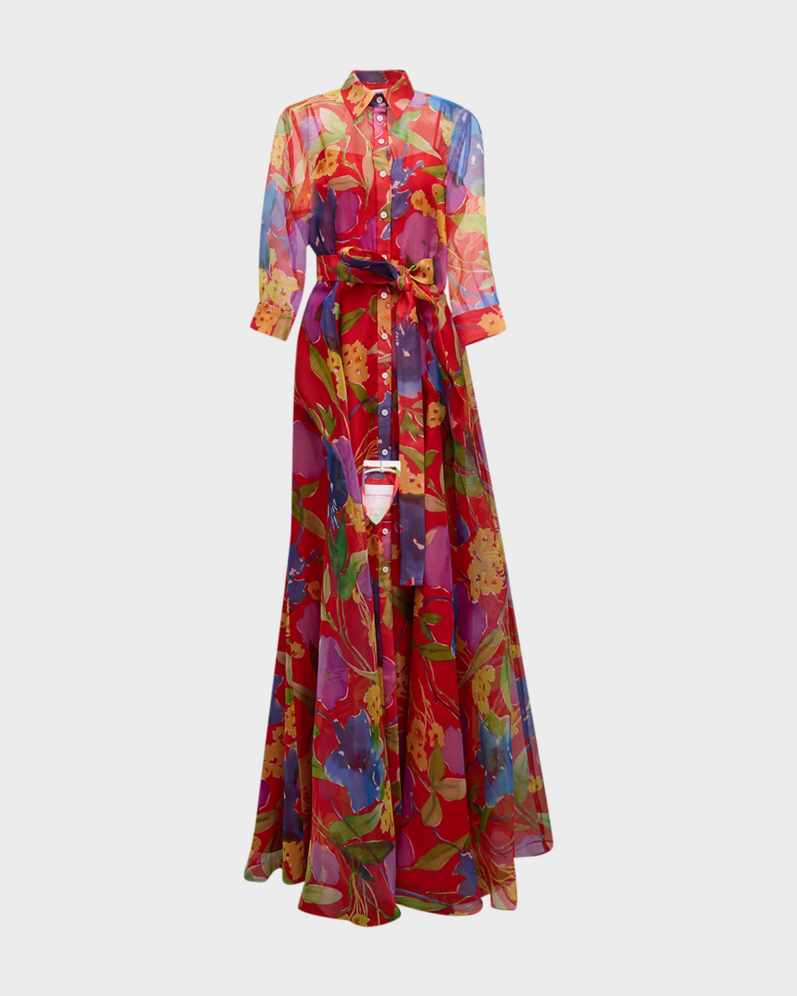 Carolina Herrera Floral-Print Belted Trench Gown | Neiman Marcus