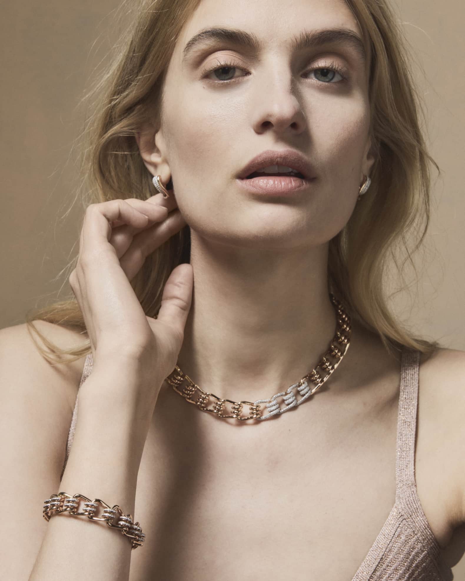 Huxley 18k Rose Gold Diamond Coil Link Huggie Earrings 1