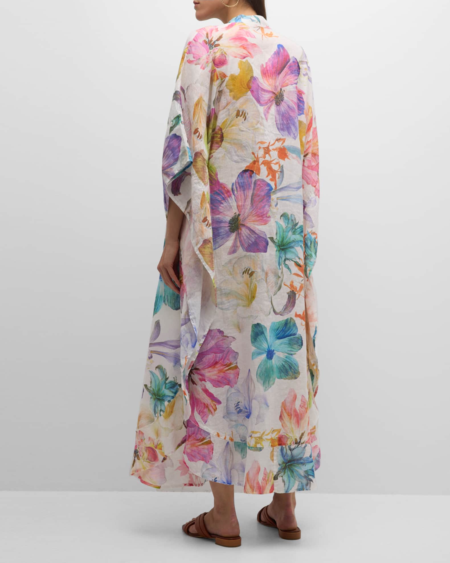 120% Lino floral-print kaftan maxi dress - Pink