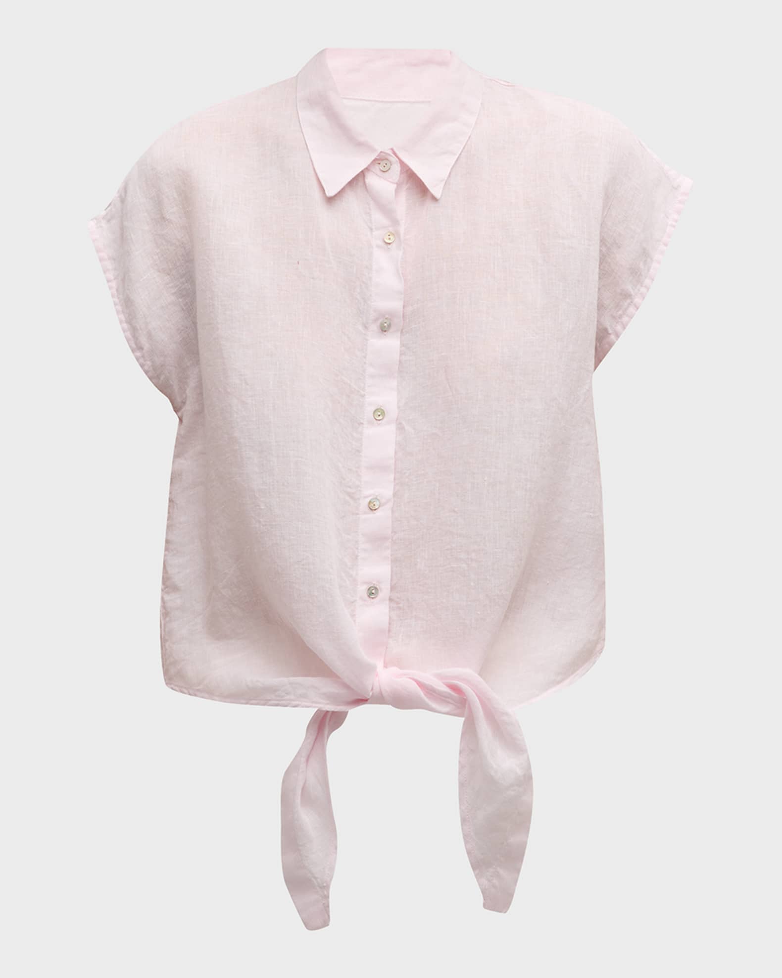 Camel Linen Front-Tie Button Shirt main image 0