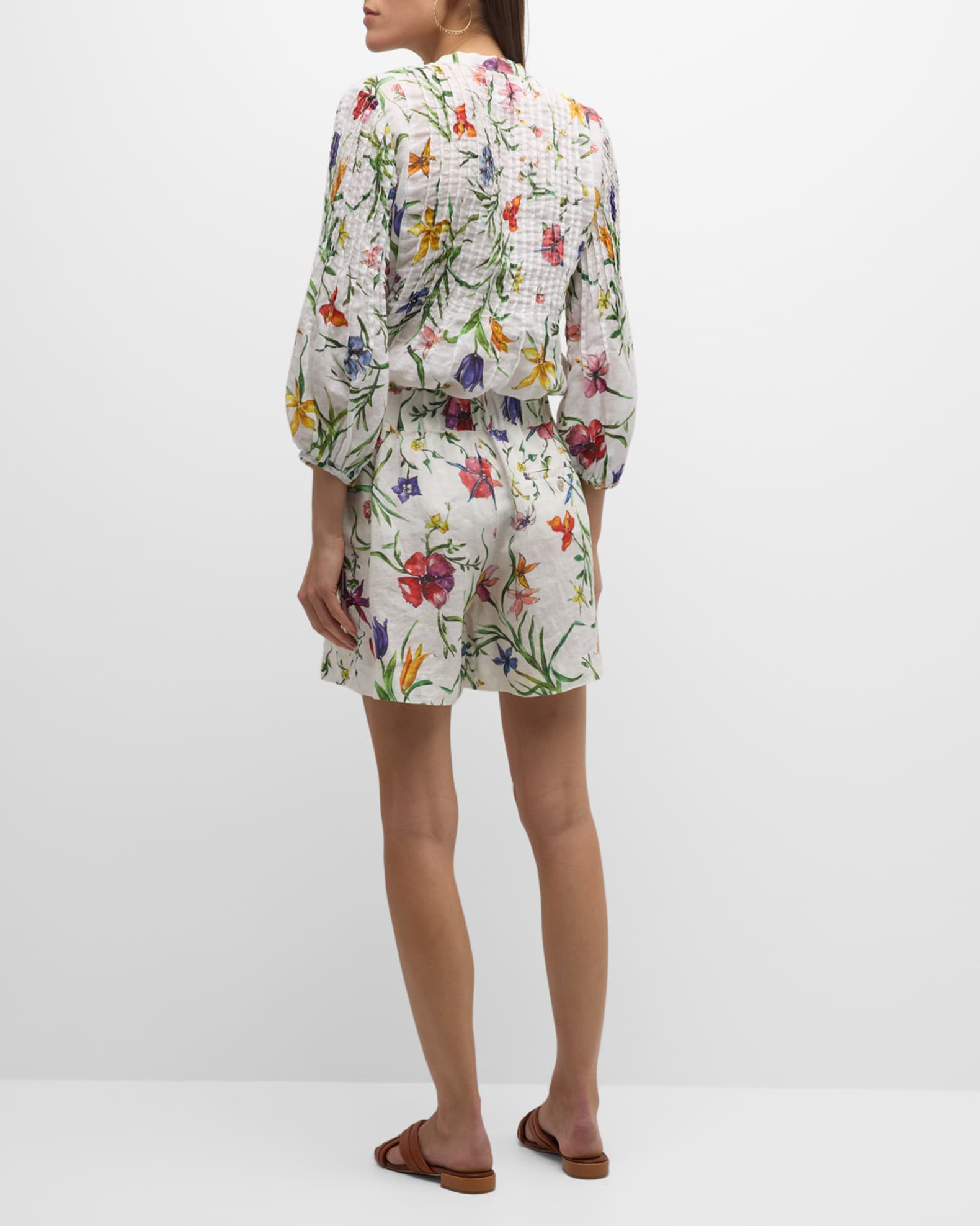 Black White Floral Print Paint Effect Drop Crotch Bermuda Shorts 19048 main image 0